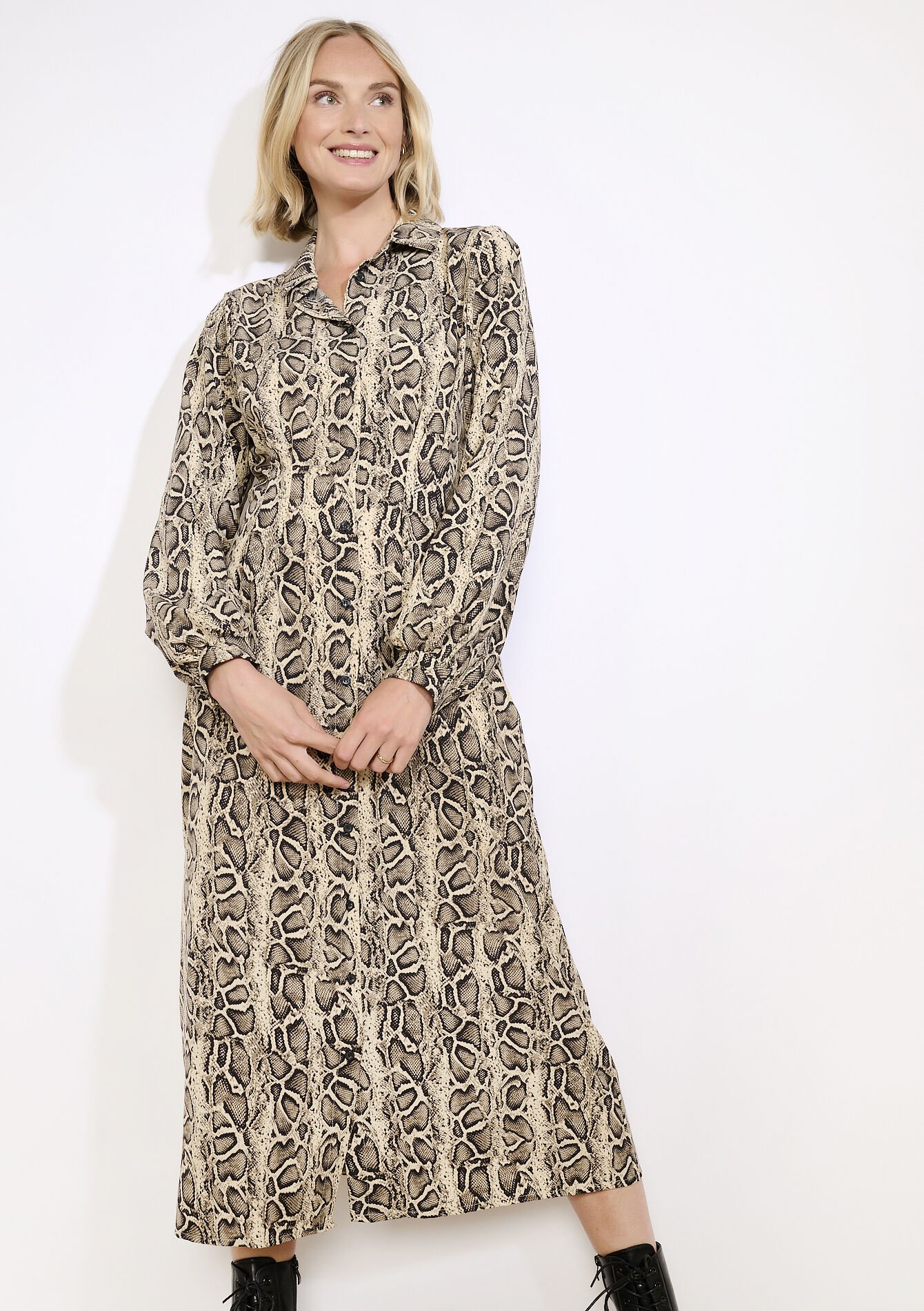 Flowing printed midi dress - LT BEIGE - 08104393_2527