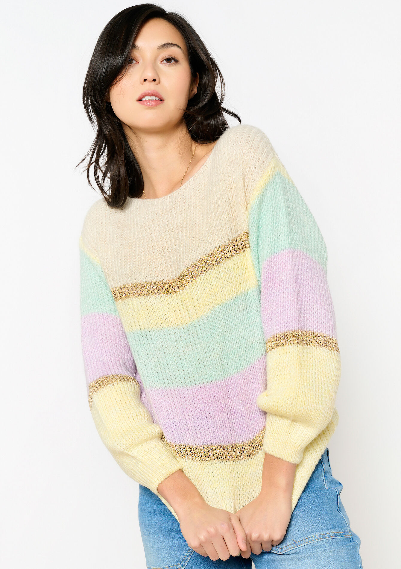 Sweater with colorblock, Sweater with colorblock - BEIGE CHINE - 04006896_4025