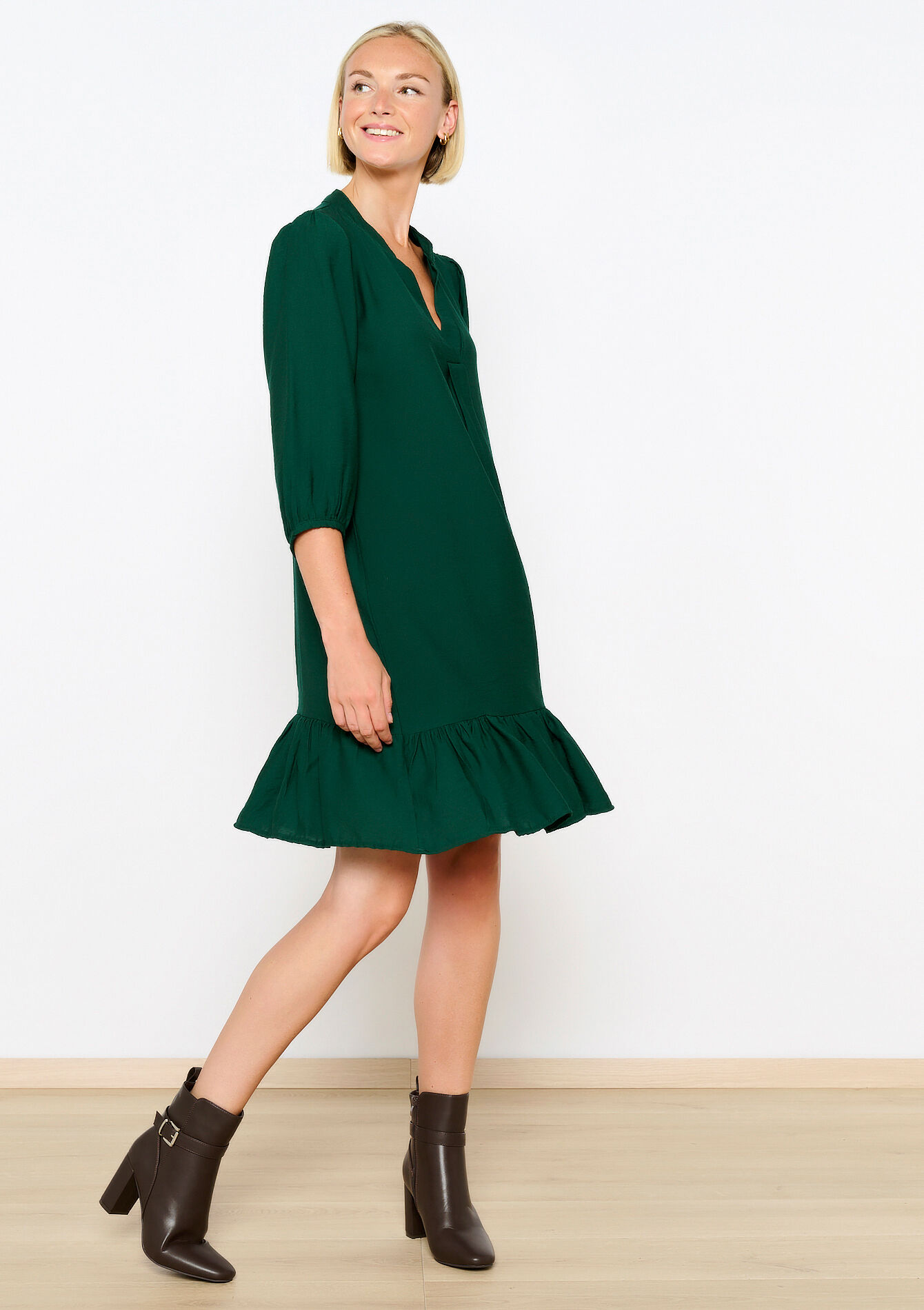 Robe évasée avec fronces, Robe évasée avec fronces - BOTTLE GREEN - 08103852_1778
