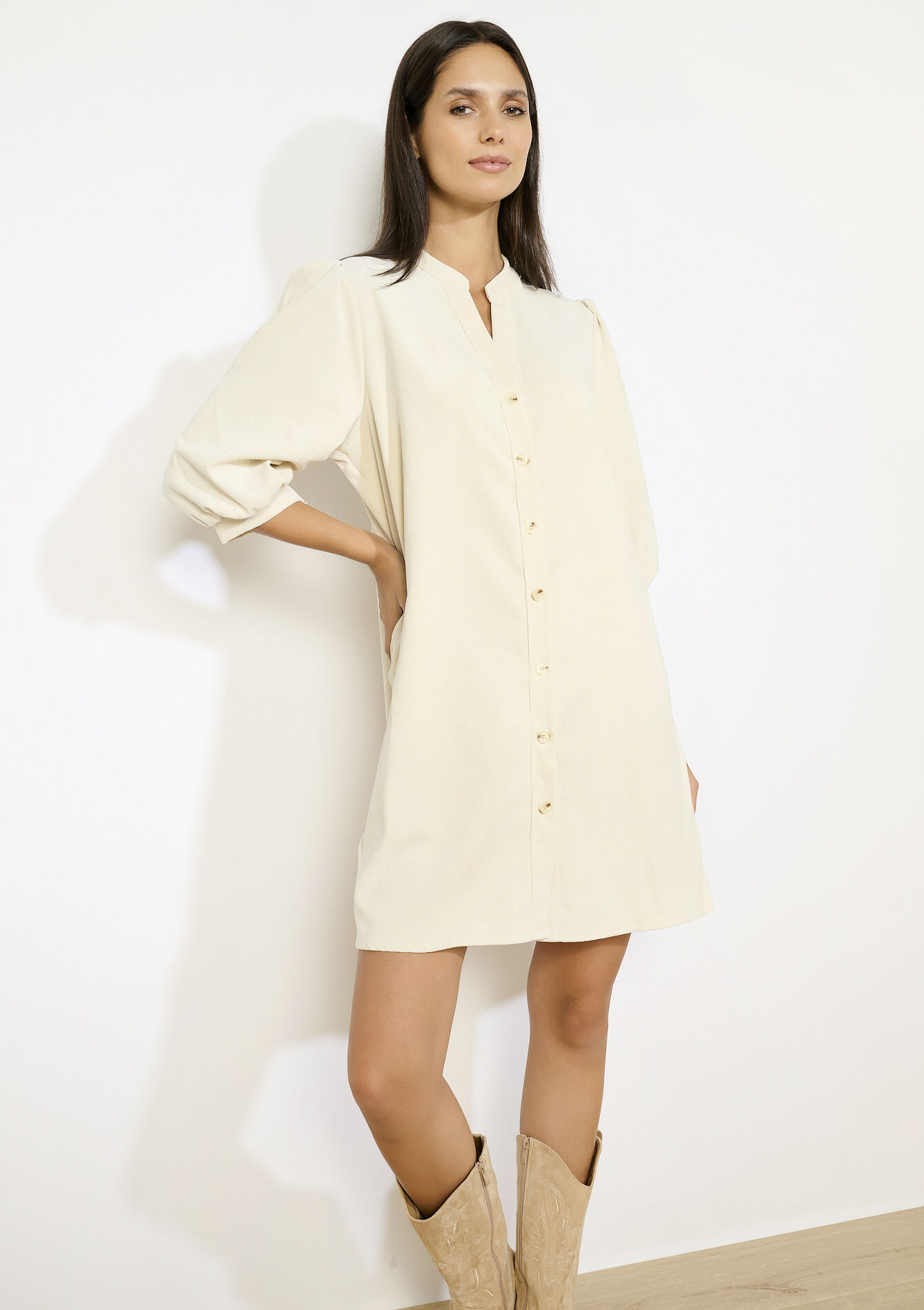 Robe courte en velours côtelé, Robe courte en velours côtelé - VANILLA WHITE - 08104308_1013