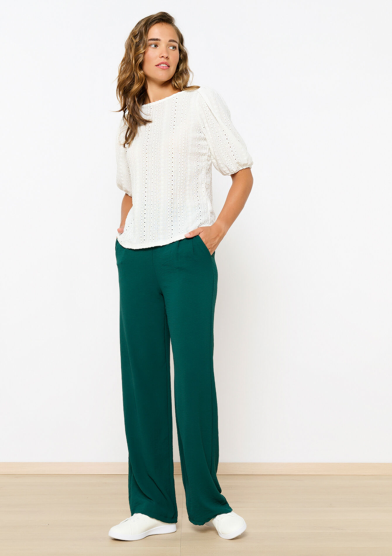 T-shirt with broderie anglaise, T-shirt with broderie anglaise - OPTICAL WHITE - 02301653_1019