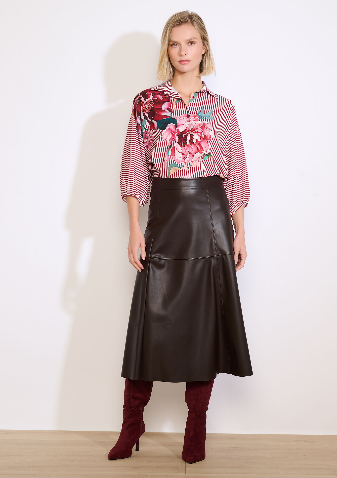 Overhemd met strepen en bloemenprint - BORDEAUX WINE - 05702957_5514