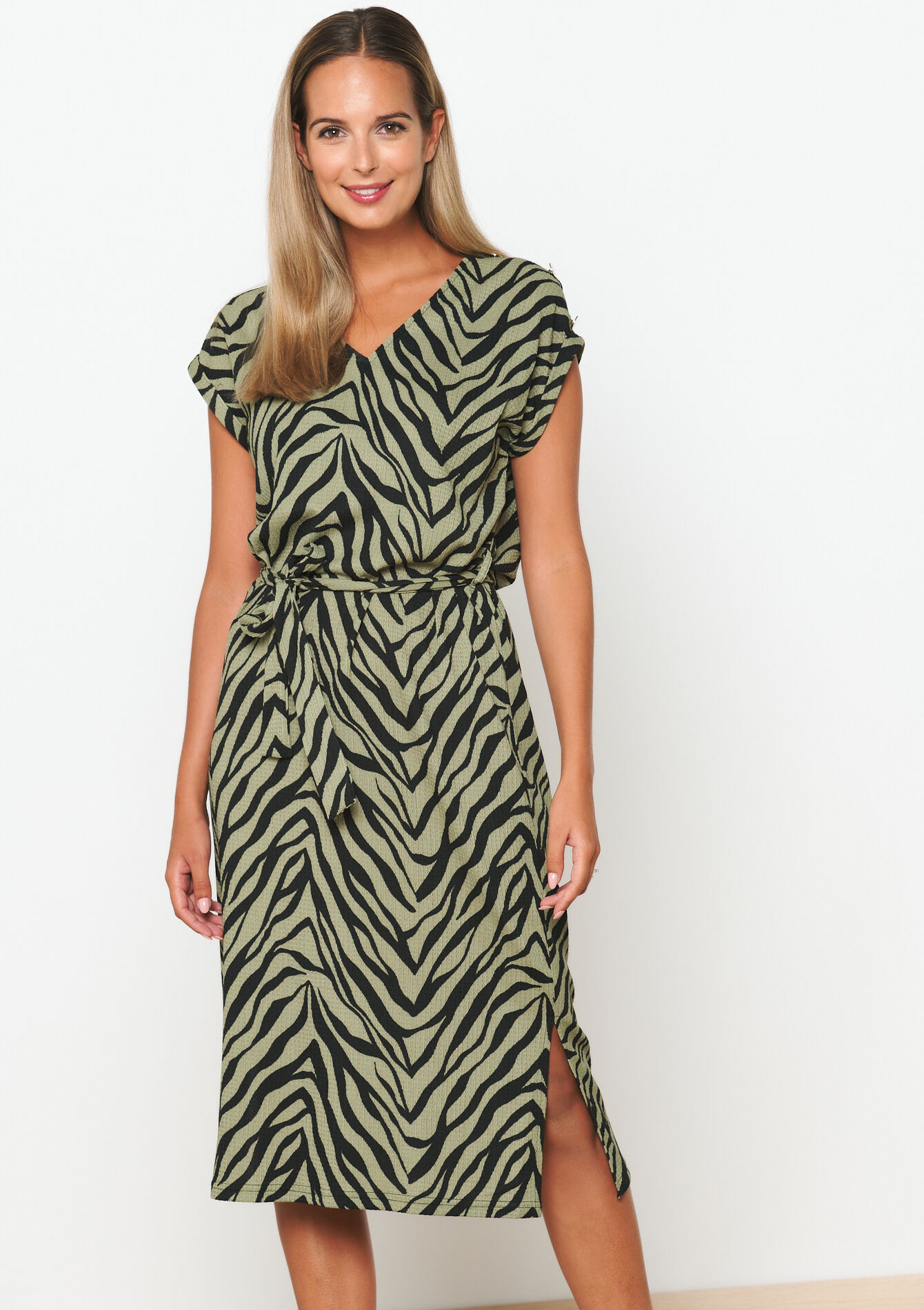 Rechte jurk met zebraprint - KHAKI MED - 08103796