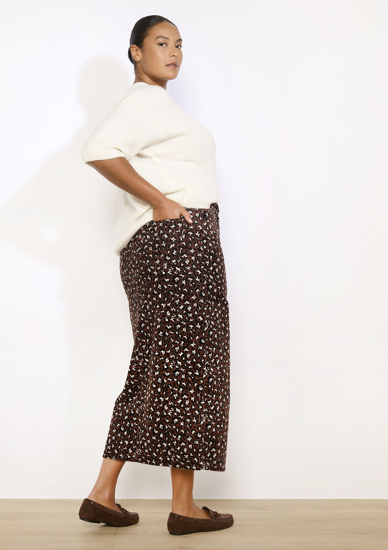 Maxi cordrok met luipaardprint, Maxi cordrok met luipaardprint - LT BEIGE - 07101357_2527