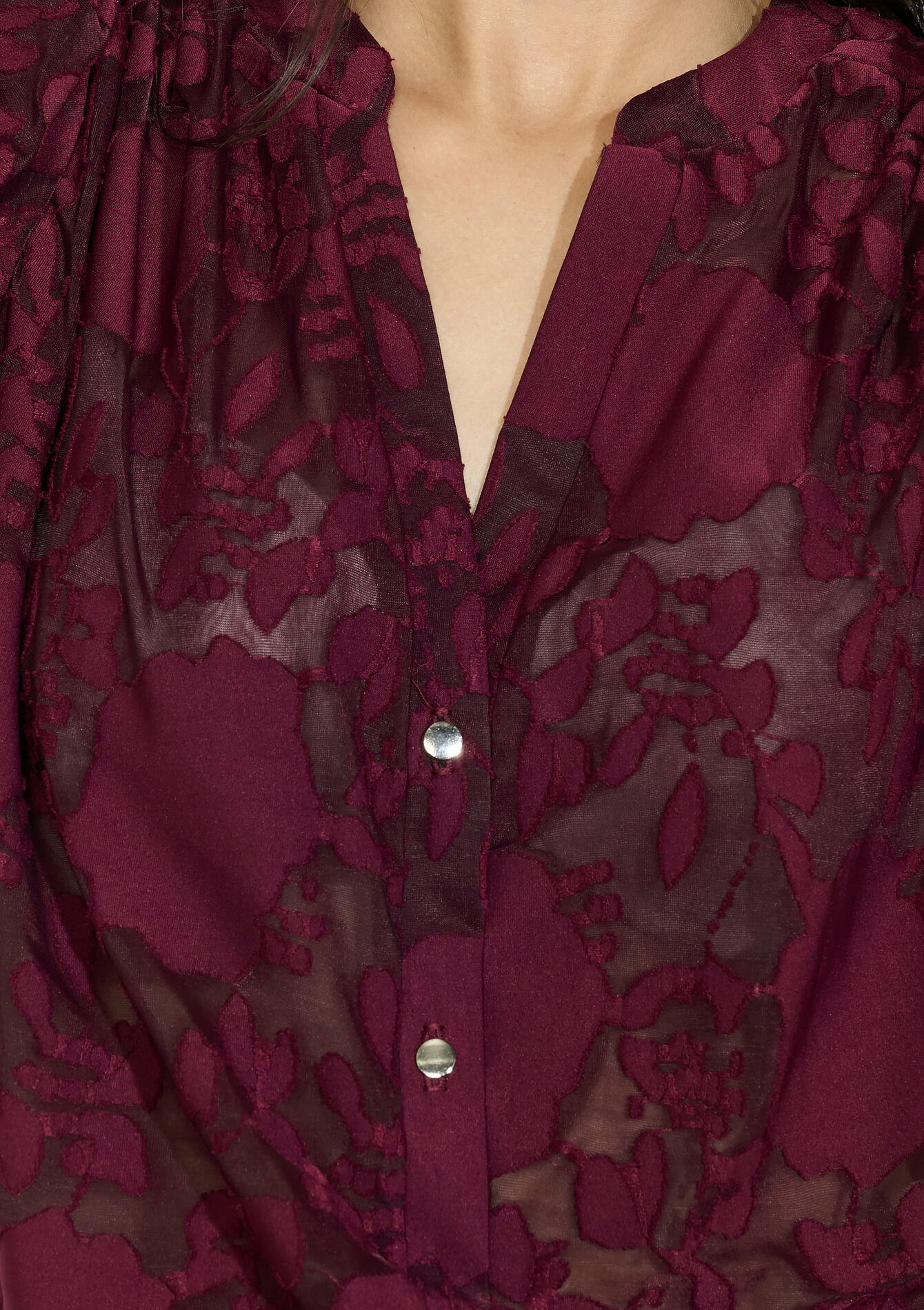 Jacquard t-shirt met knoopsluiting, Jacquard t-shirt met knoopsluiting - AUBERGINE - 02301891_1537