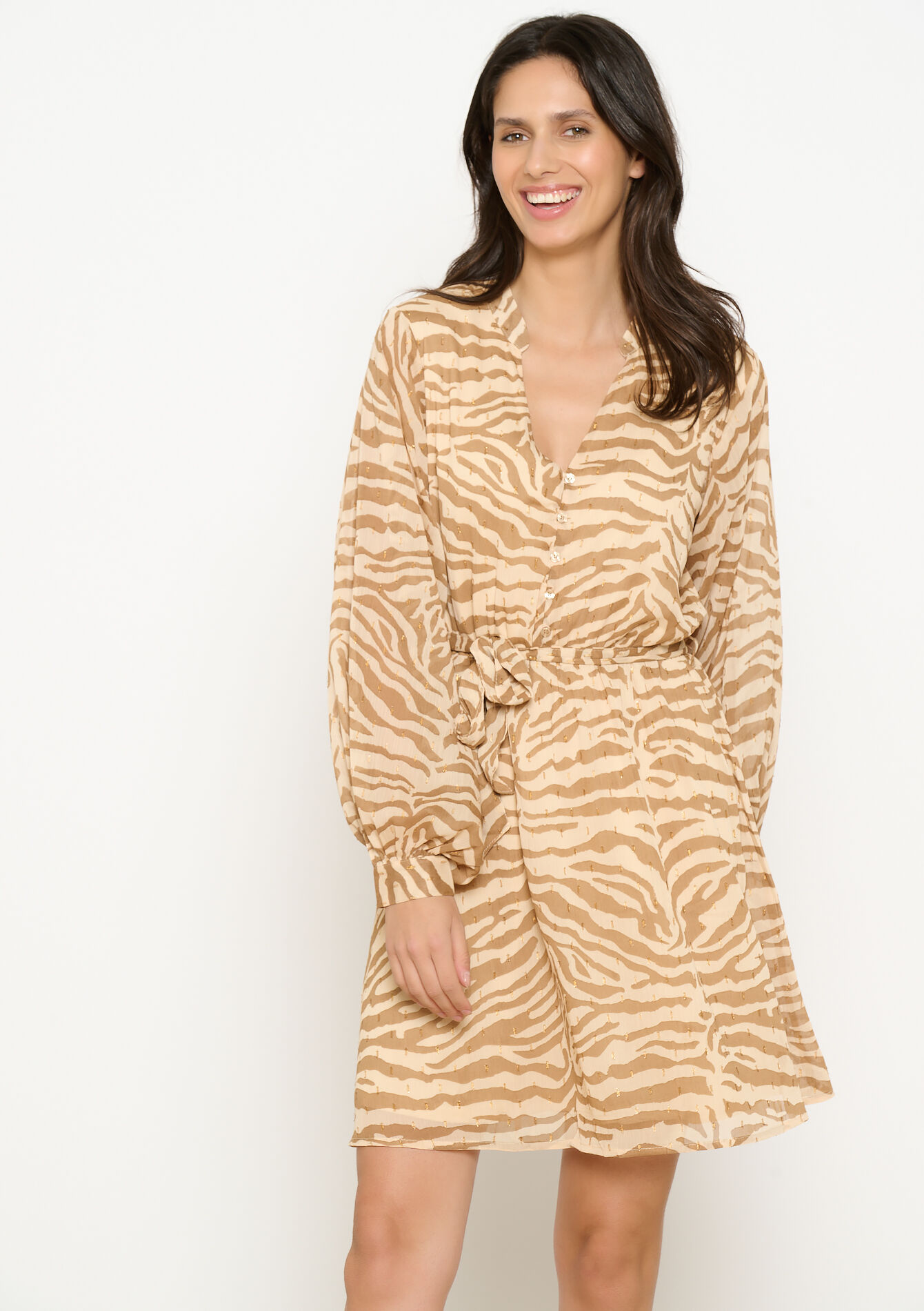 Robe courte imprimé animal, Robe courte imprimé animal - LIGHT CAMEL - 08103938_3814