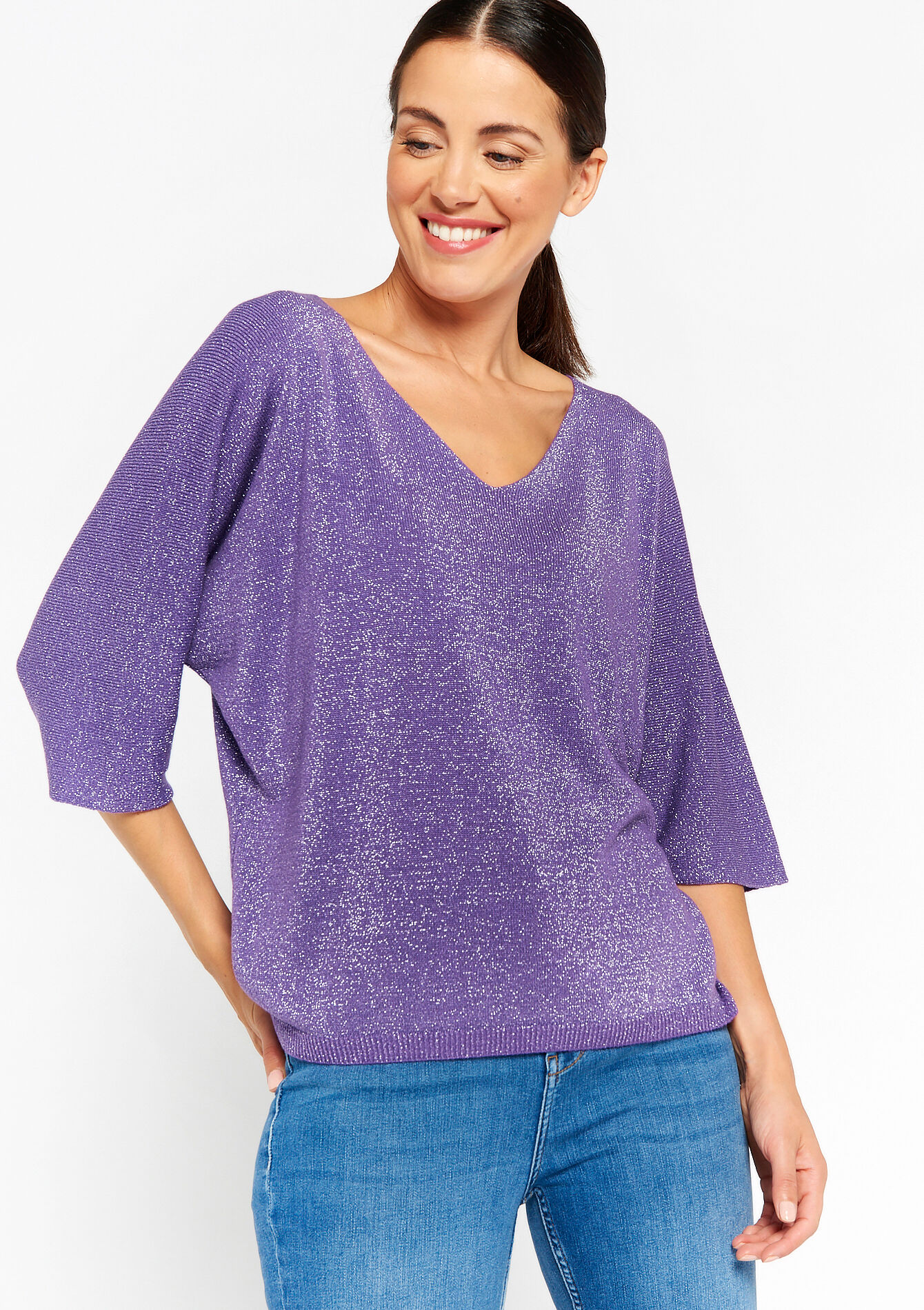 Fine pullover with lurex, Fine pullover with lurex - PURPLE - 04006247_5902