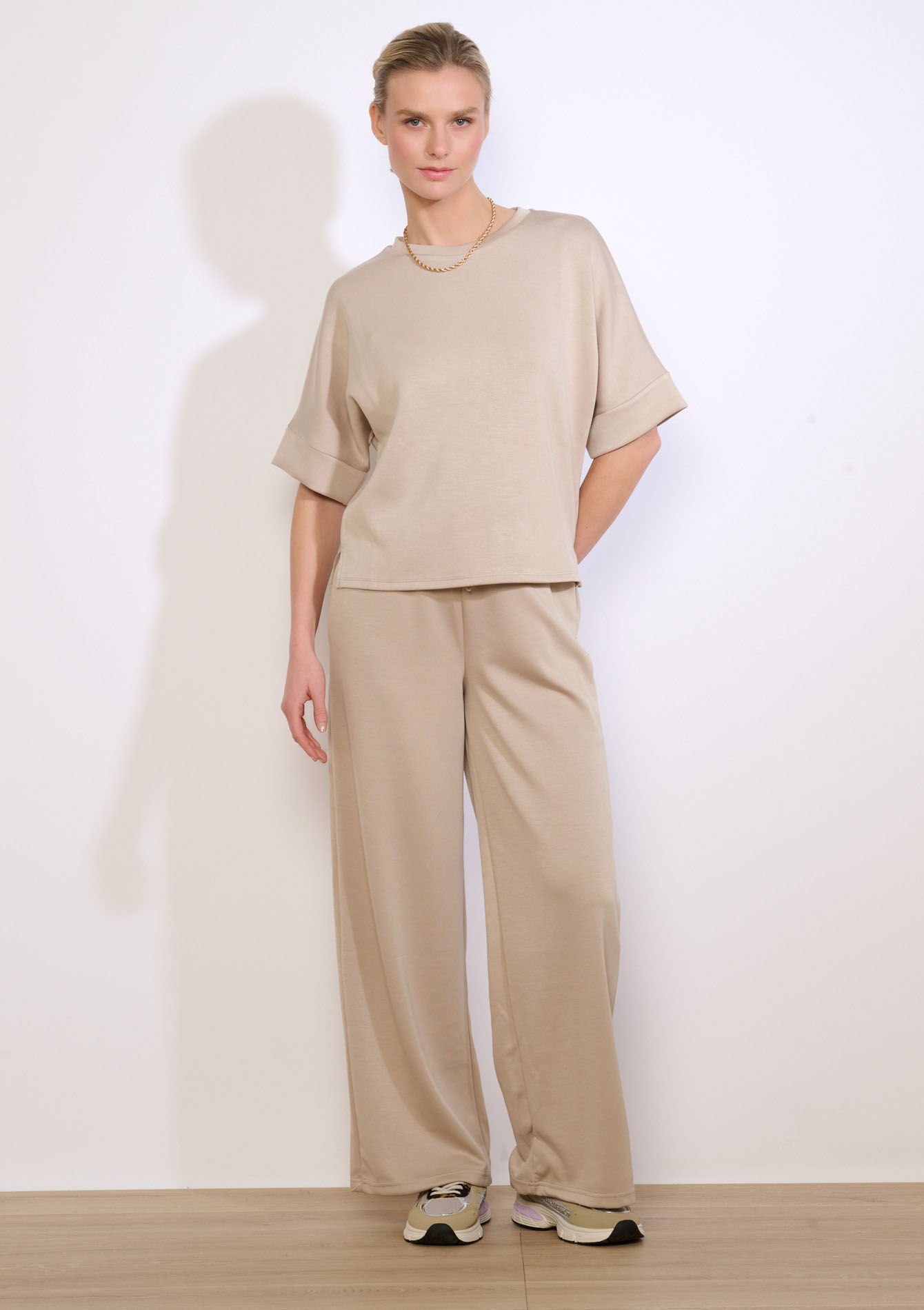 Modal T-shirt met ronde hals - TAUPE - 15100407_1021