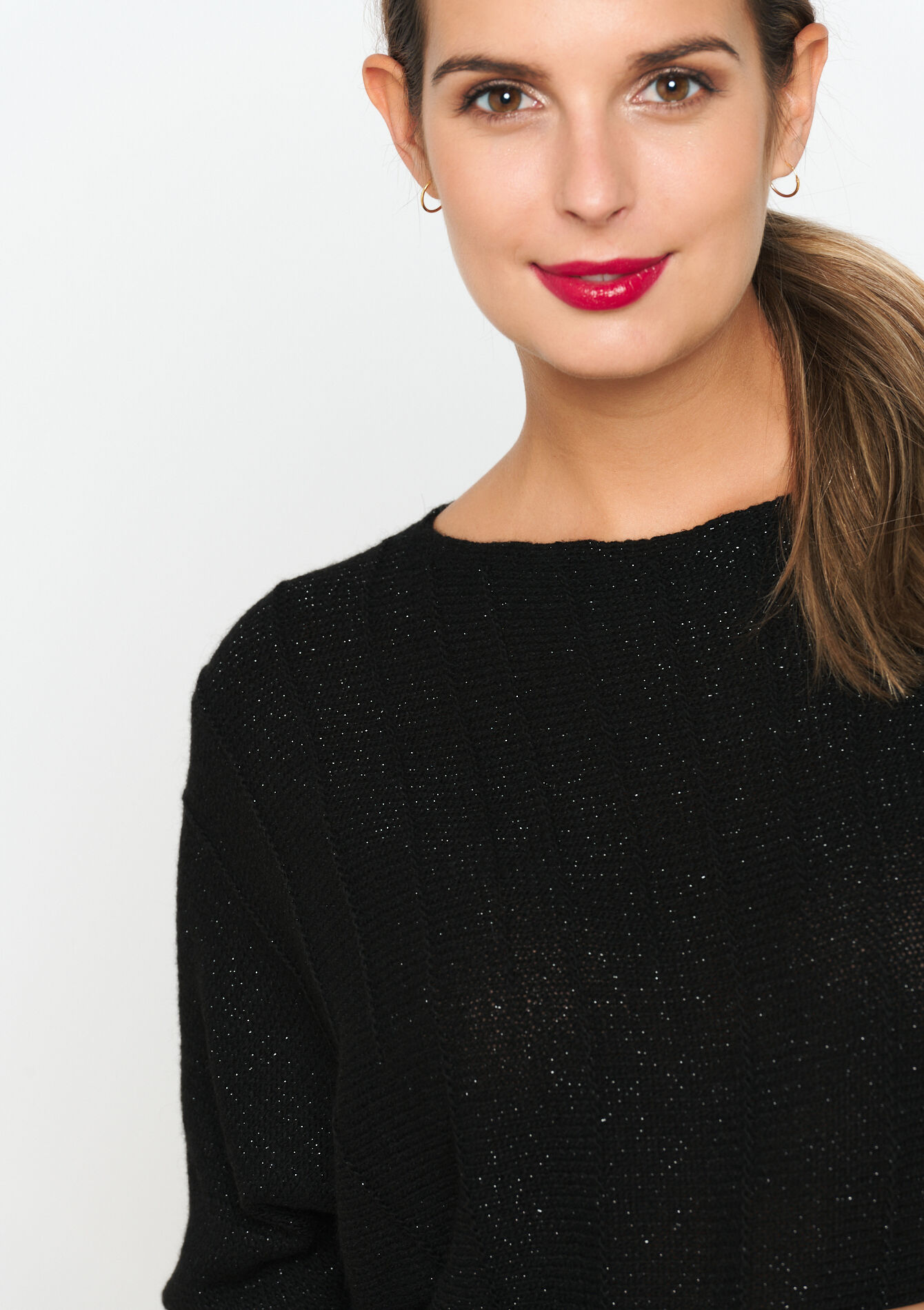 Lurex pullover with batwing sleeves, Lurex pullover with batwing sleeves - BLACK - 04006276_1119