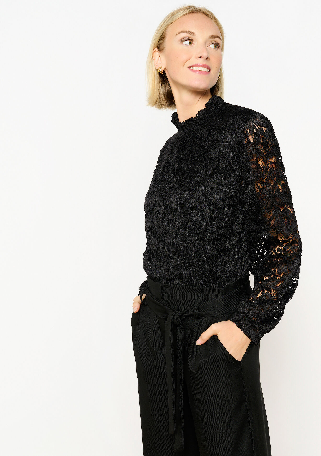 Blouse with lace, Blouse with lace - BLACK - 05702699_1119