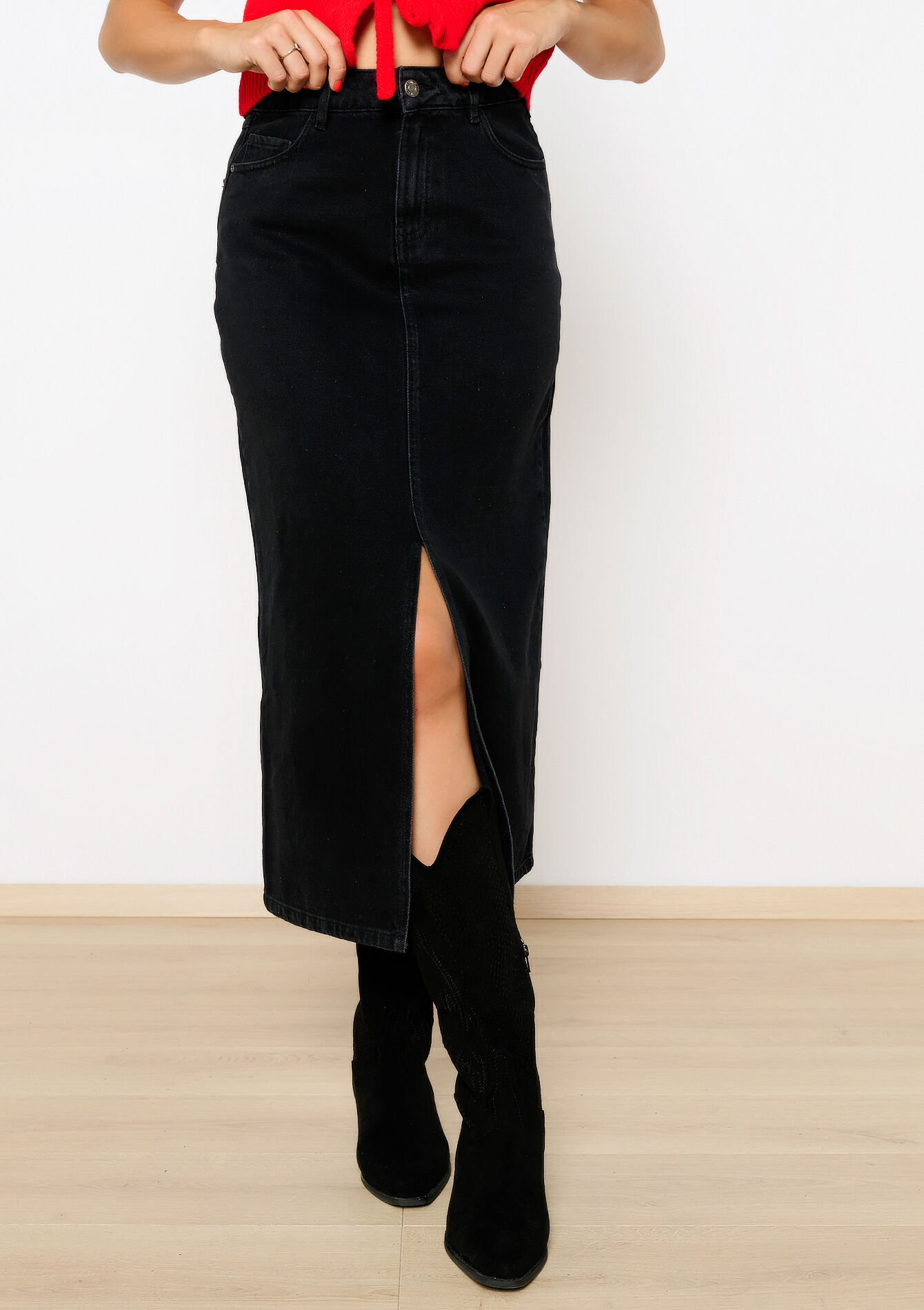 Maxi denim rok, Maxi denim rok - BLACK - 07101262_1119