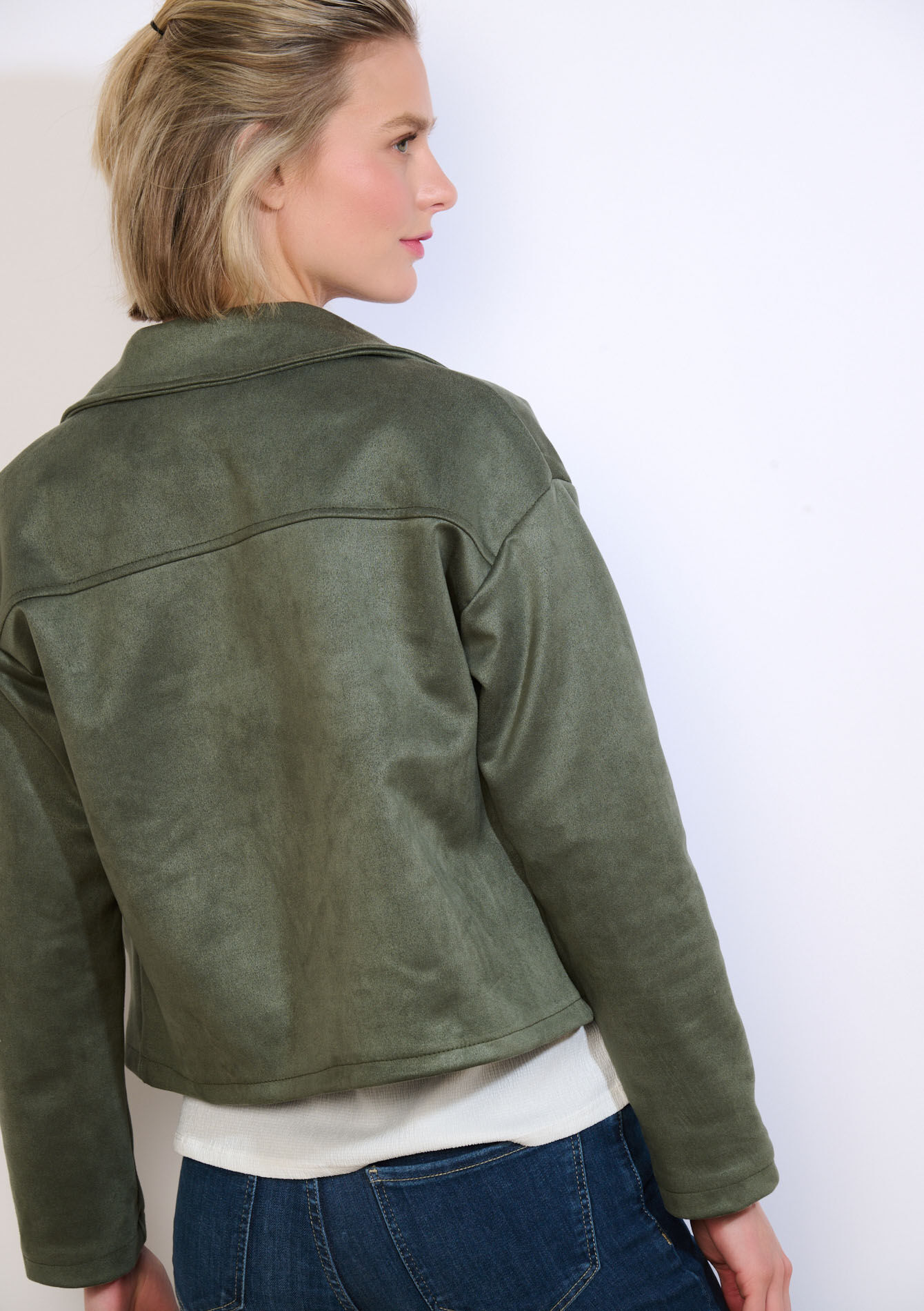 Studded suede zip jacket - KHAKI MED - 09101192_4327