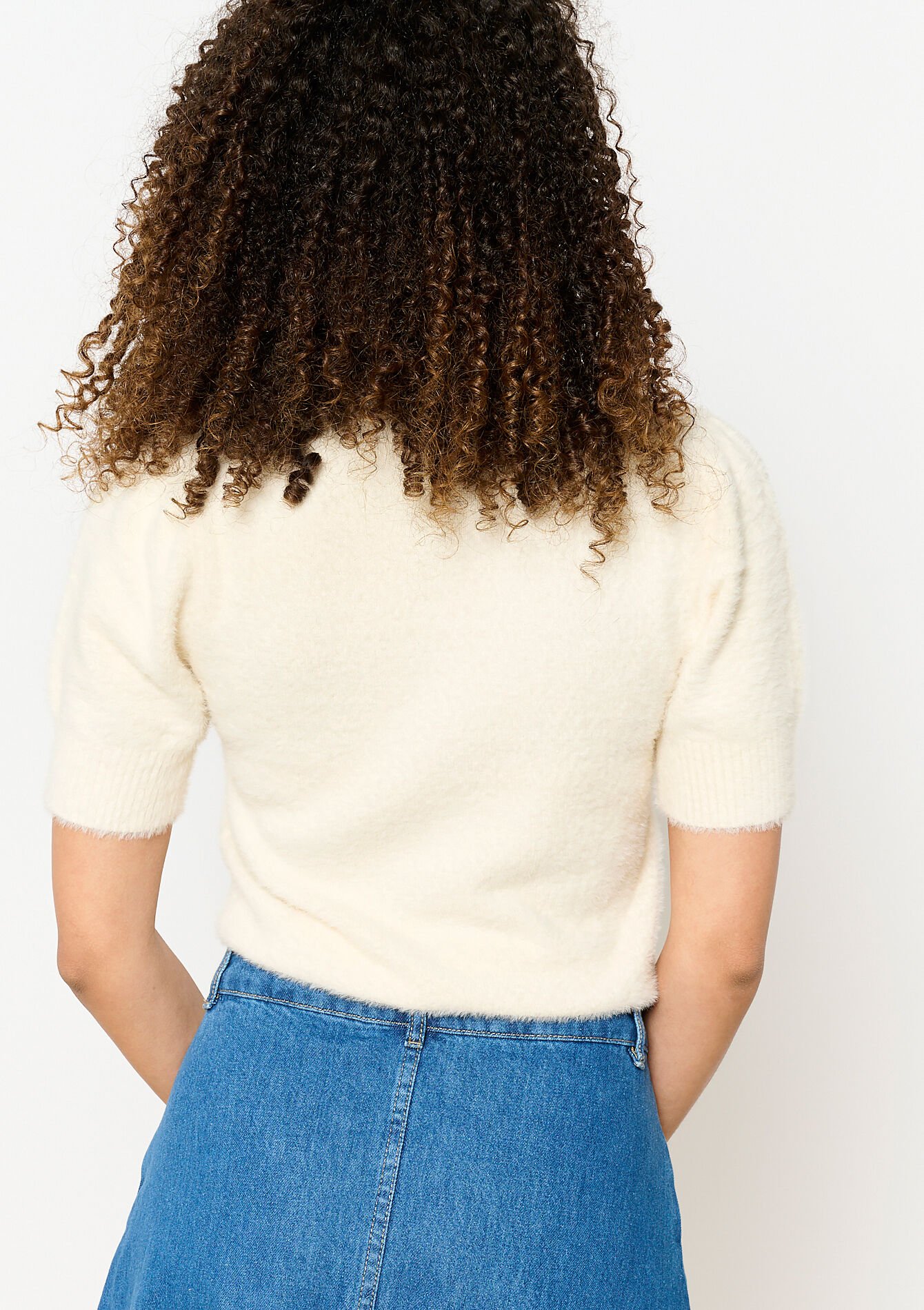 Eyelash sweater with short sleeves, Eyelash sweater with short sleeves - VANILLA WHITE - 04006825_1013