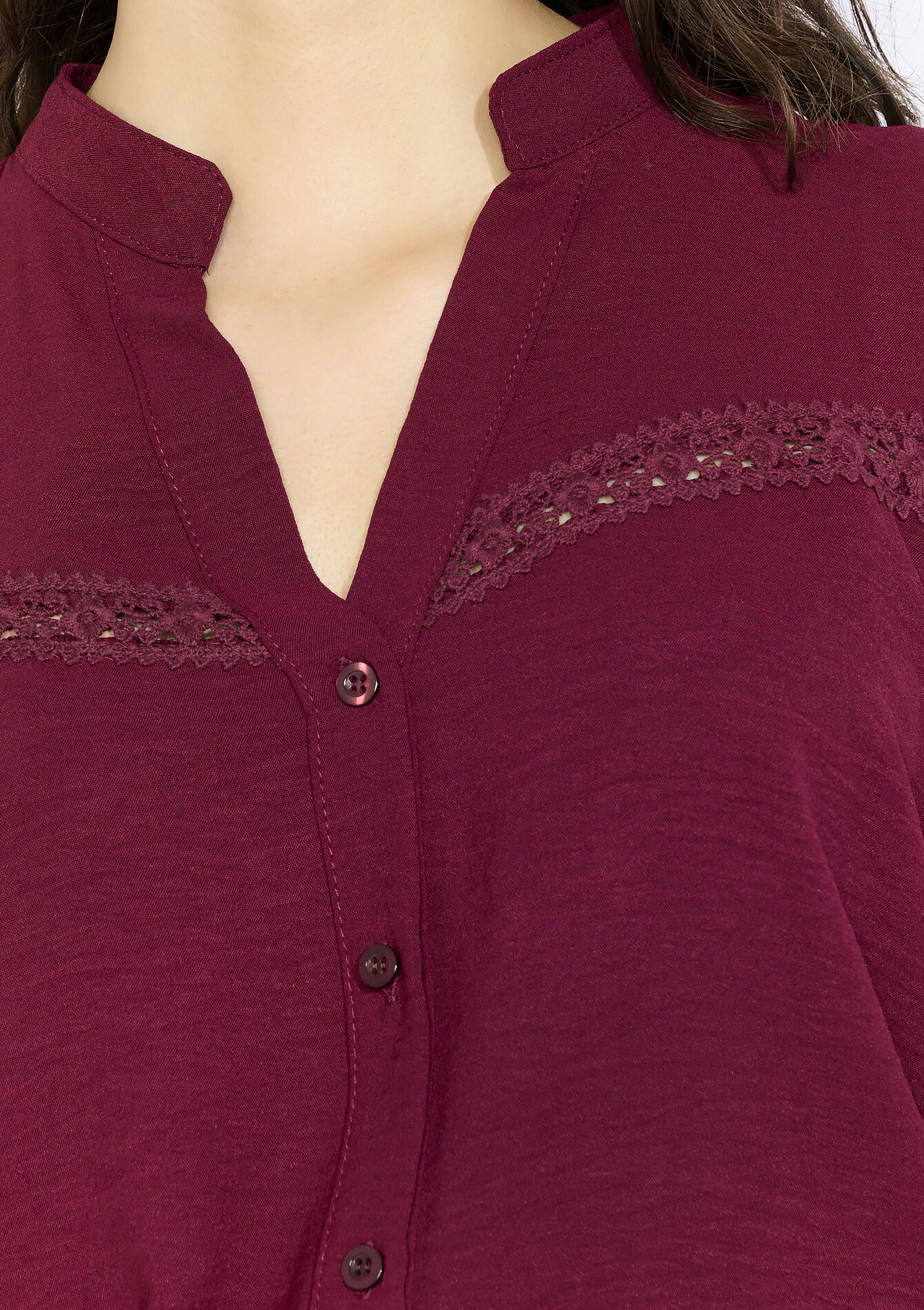 Blouse fluide à détails crochet, Blouse fluide à détails crochet - BORDEAUX WINE - 05702943_5514