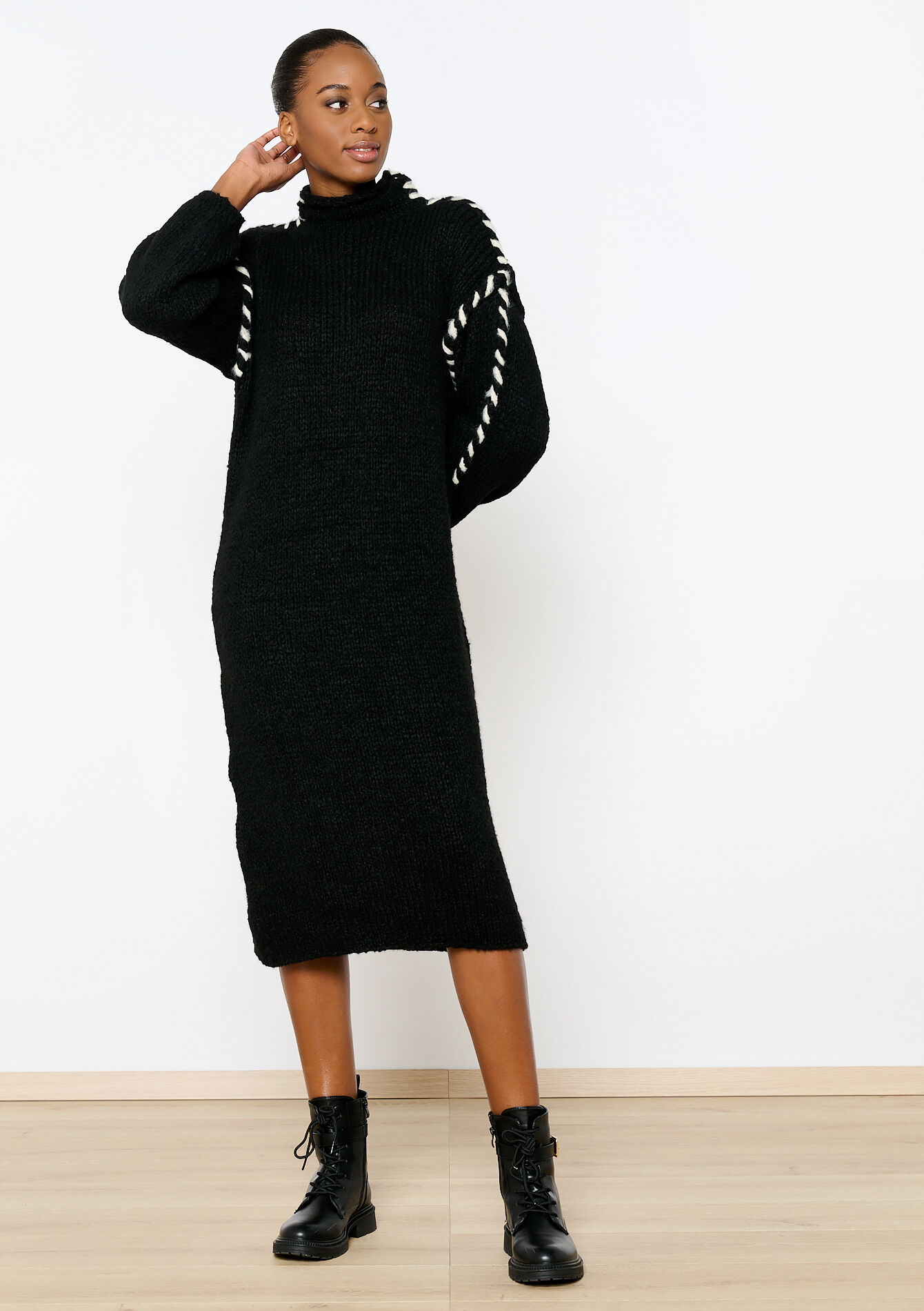 Trui-jurk met stiksels, Trui-jurk met stiksels - BLACK - 08602271_1119