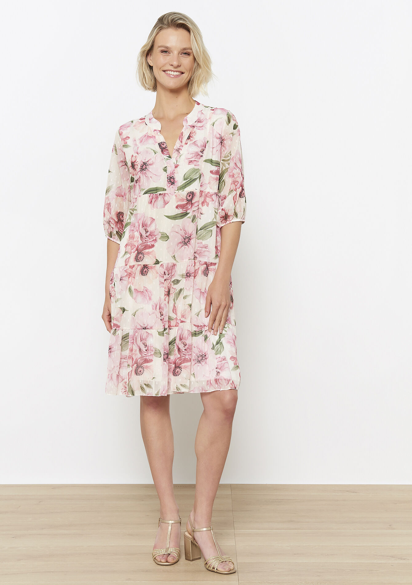 Pleated floral dress, Pleated floral dress - LIGHT PINK - 08104052