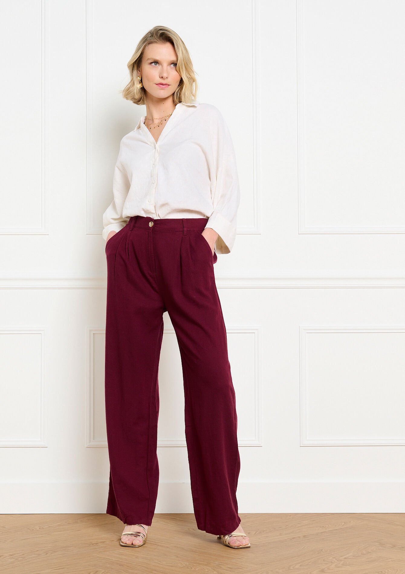 Soepele wijde broek - AUBERGINE - 06100753_1537