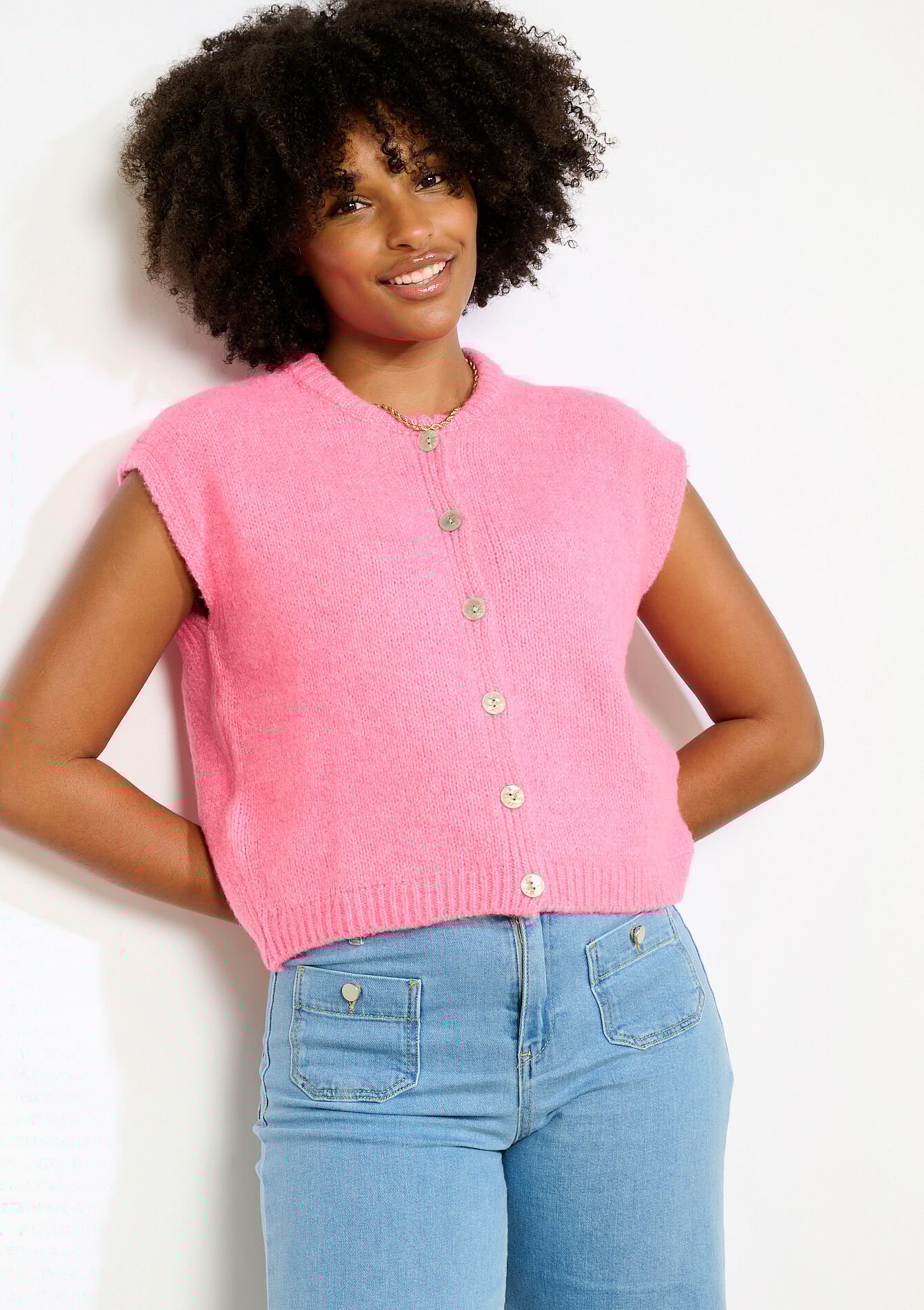 Gilet sans manches texturé - PINK BUBBLEGUM - 04101478_1477