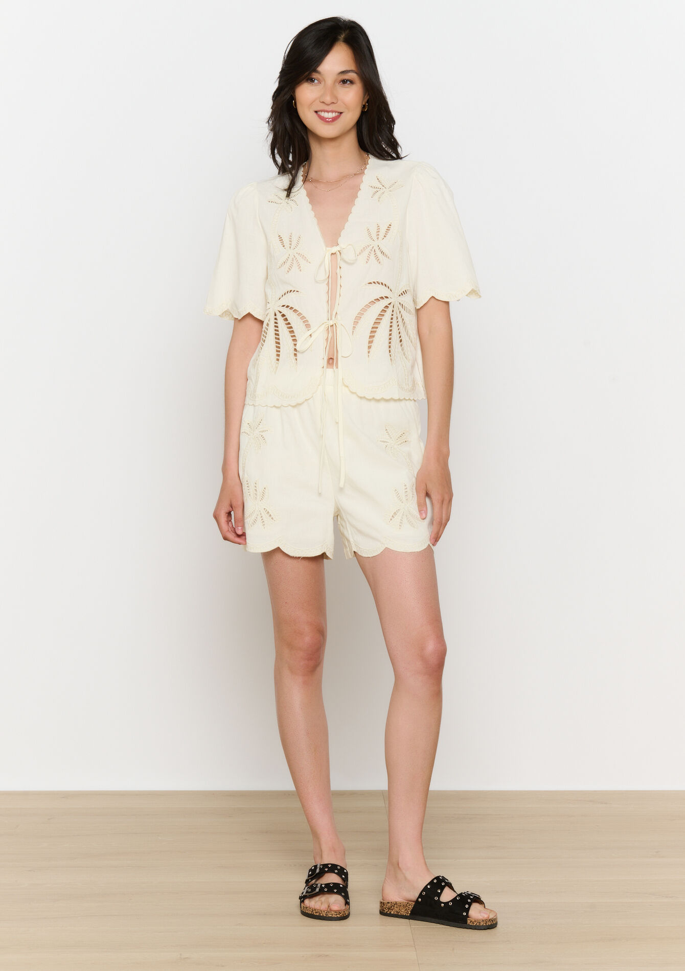 Tie-front broderie blouse, Tie-front broderie blouse - VANILLA WHITE - 05702812_1013