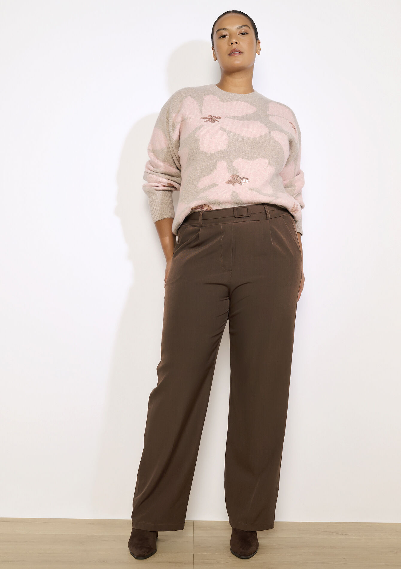 Pantalon fluide ceinturé - BROWN DARK CHOCOLATE - 06601069_3720