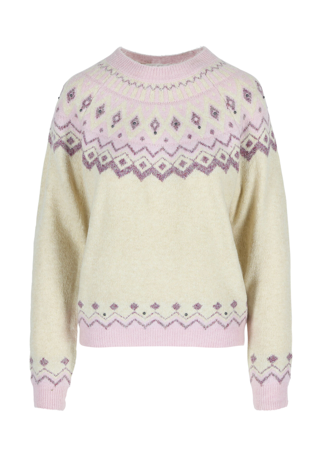 Pullover en jacquard avec col ras du cou, Pullover en jacquard avec col ras du cou - LT BEIGE - 04006196_2527