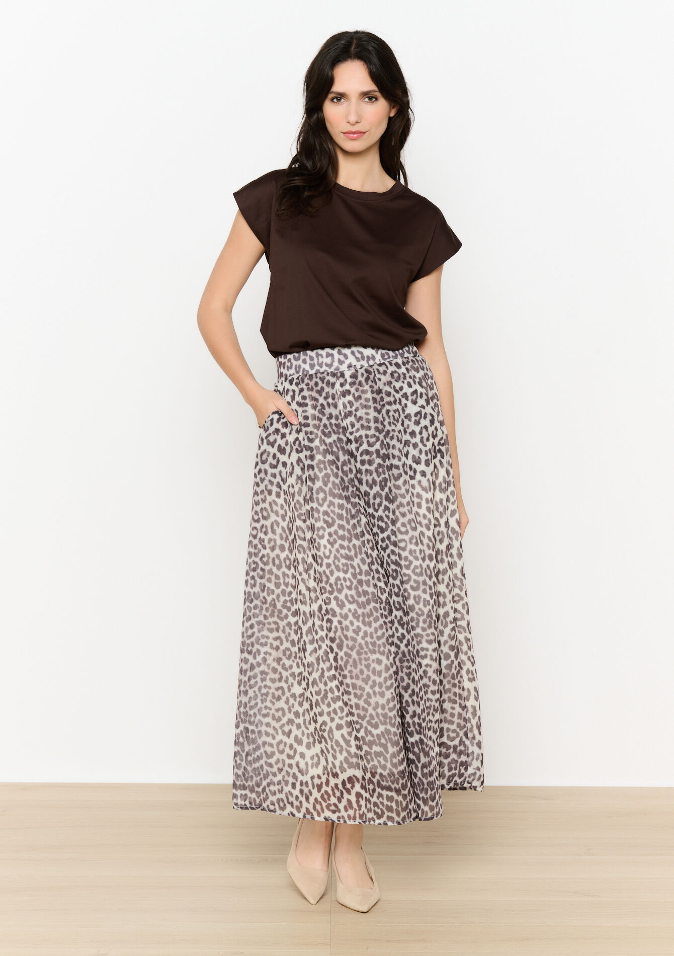 Jupe longue léopard, Jupe longue léopard - TAUPE - 07101379_1021
