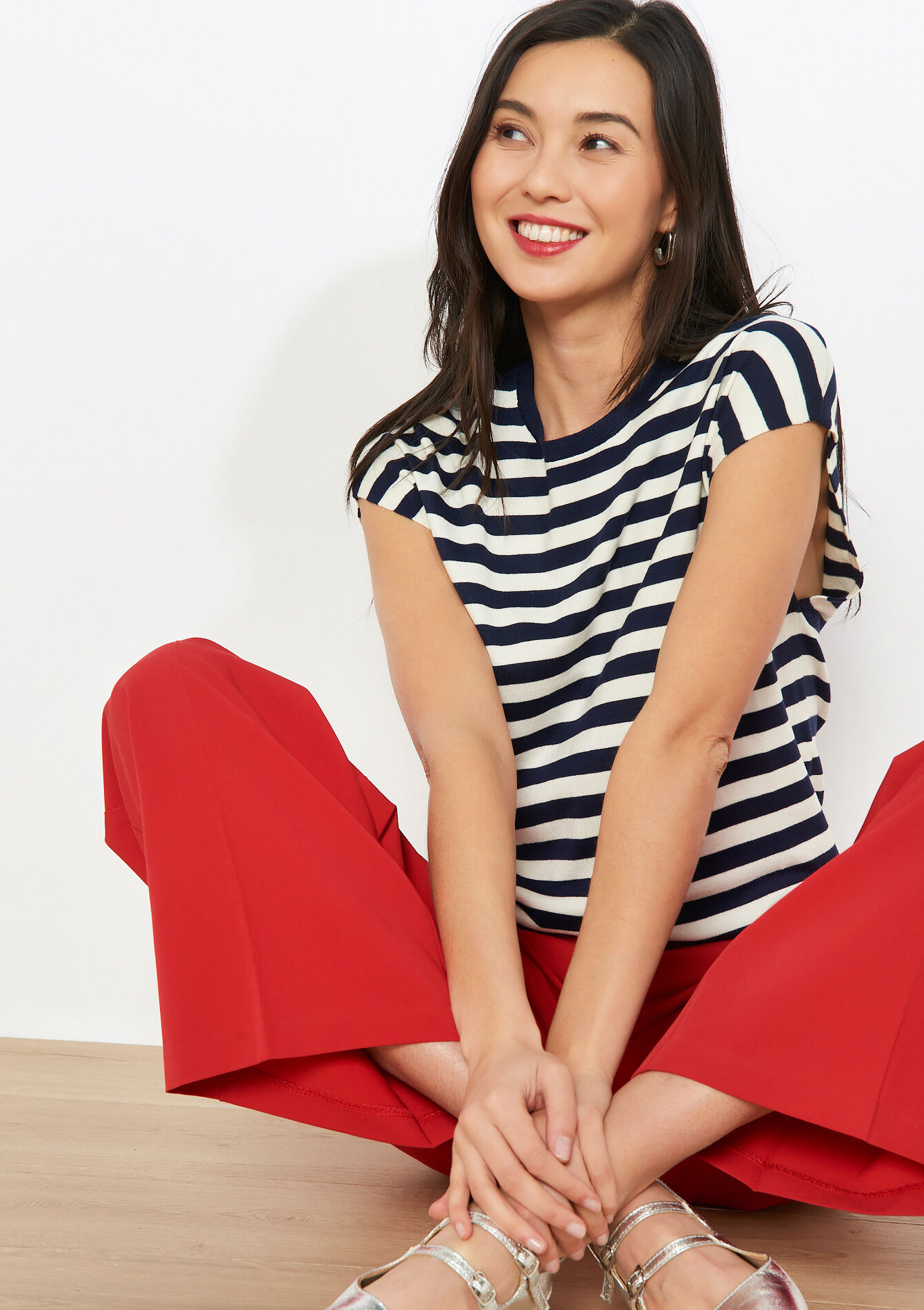 Striped short-sleeve knit - NAVY BASIC - 04007029