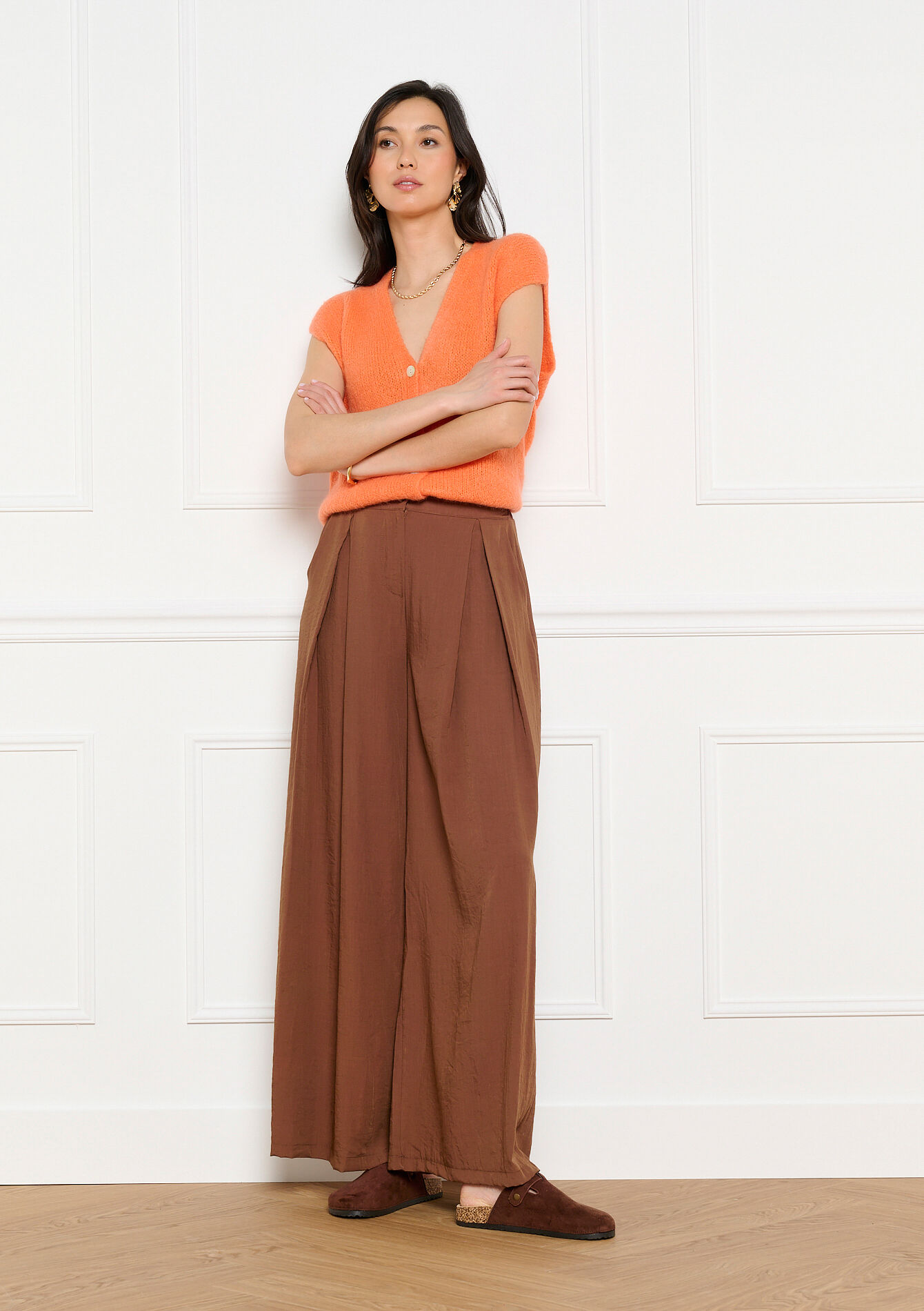 Wijde soepelvallende broek, Wijde soepelvallende broek - BROWN COFFEE - 06601134_3717