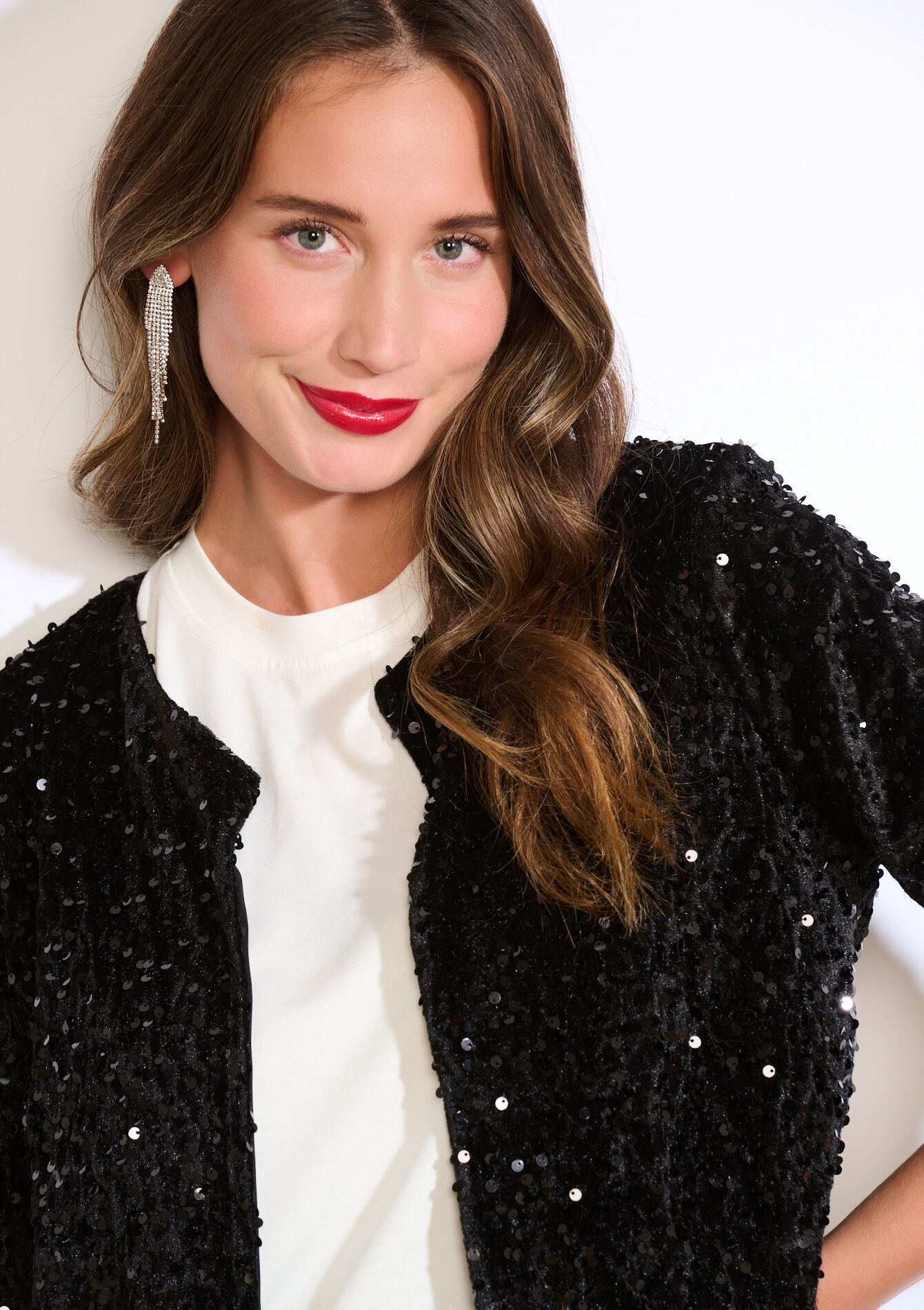 Korte paillettenblazer - BLACK - 09101157_1119