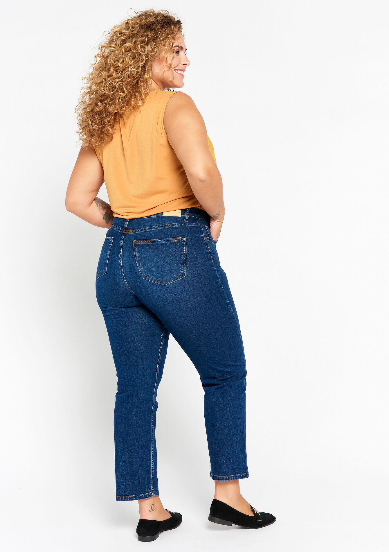 Rechte jeans met hoge taille, Rechte jeans met hoge taille - DARK BLUE - 22000469_0501