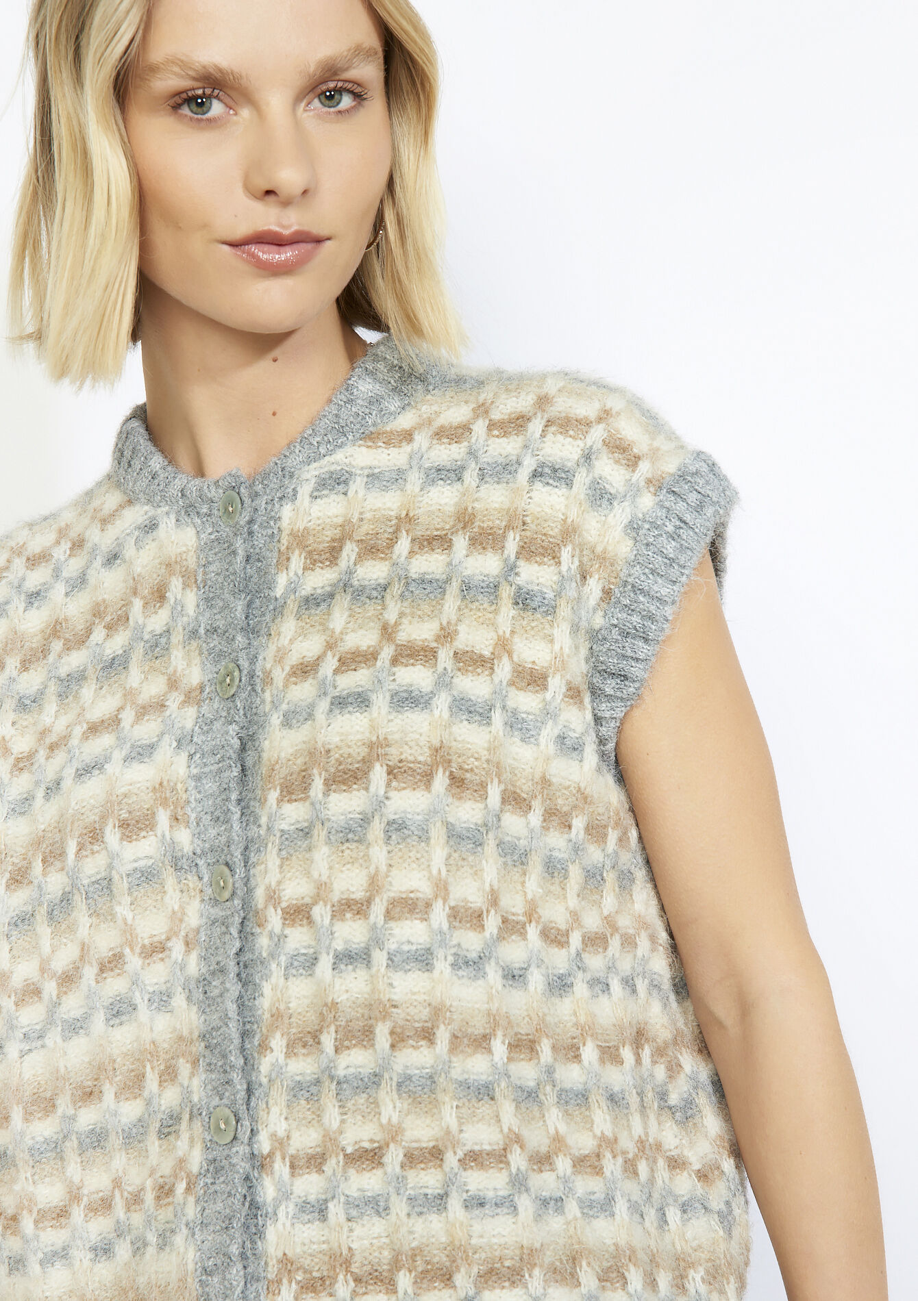 Sleeveless jacquard vest, Sleeveless jacquard vest - GREY MED MEL - 04101416_3507