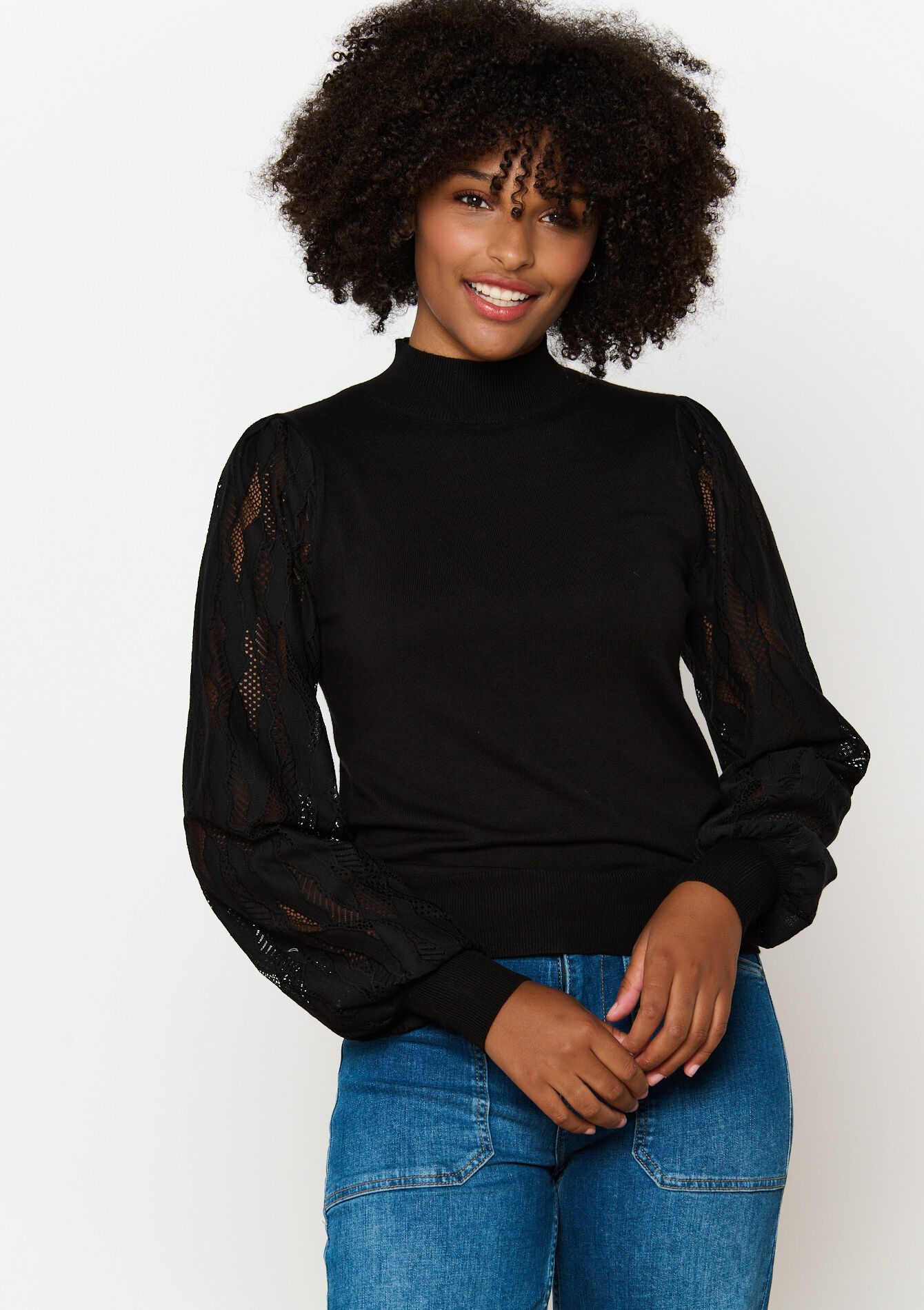 Pull avec manches en mesh, Pull avec manches en mesh - BLACK - 04006526