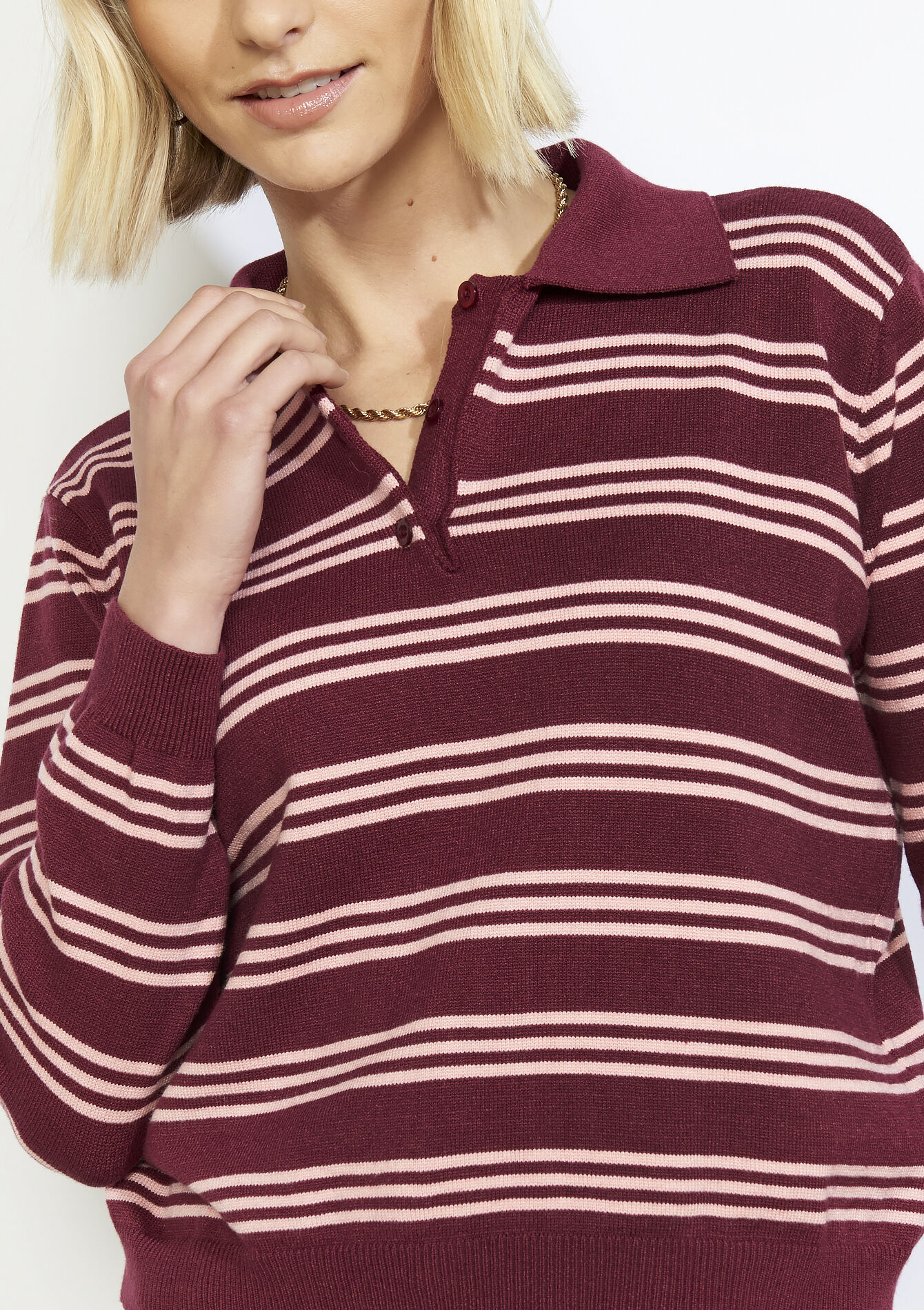 Fine knit striped polo, Fine knit striped polo - BORDEAU WINE - 04007132_1467
