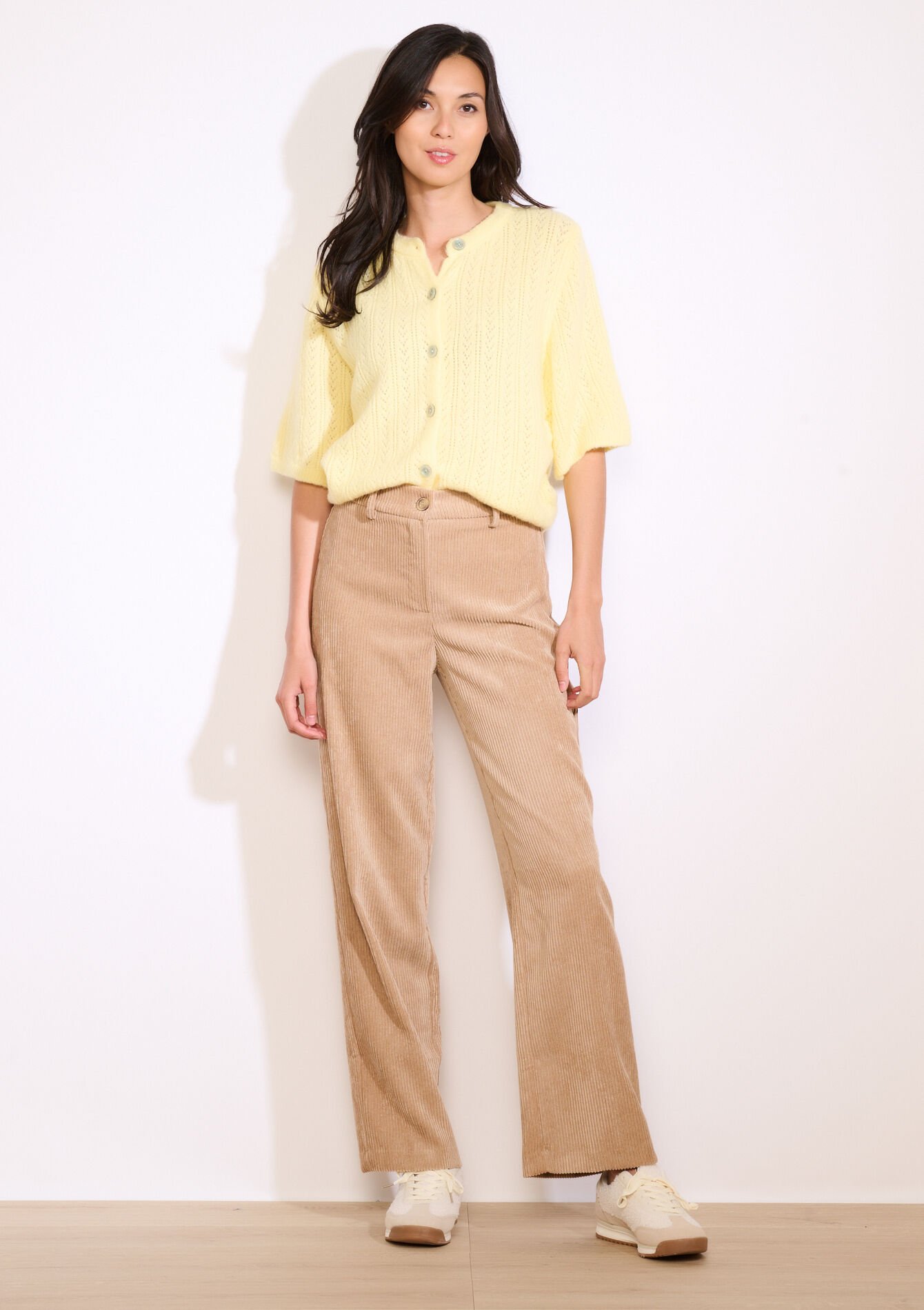 Flared broek in ribfluweel, Flared broek in ribfluweel - LIGHT CAMEL - 06100741_3814