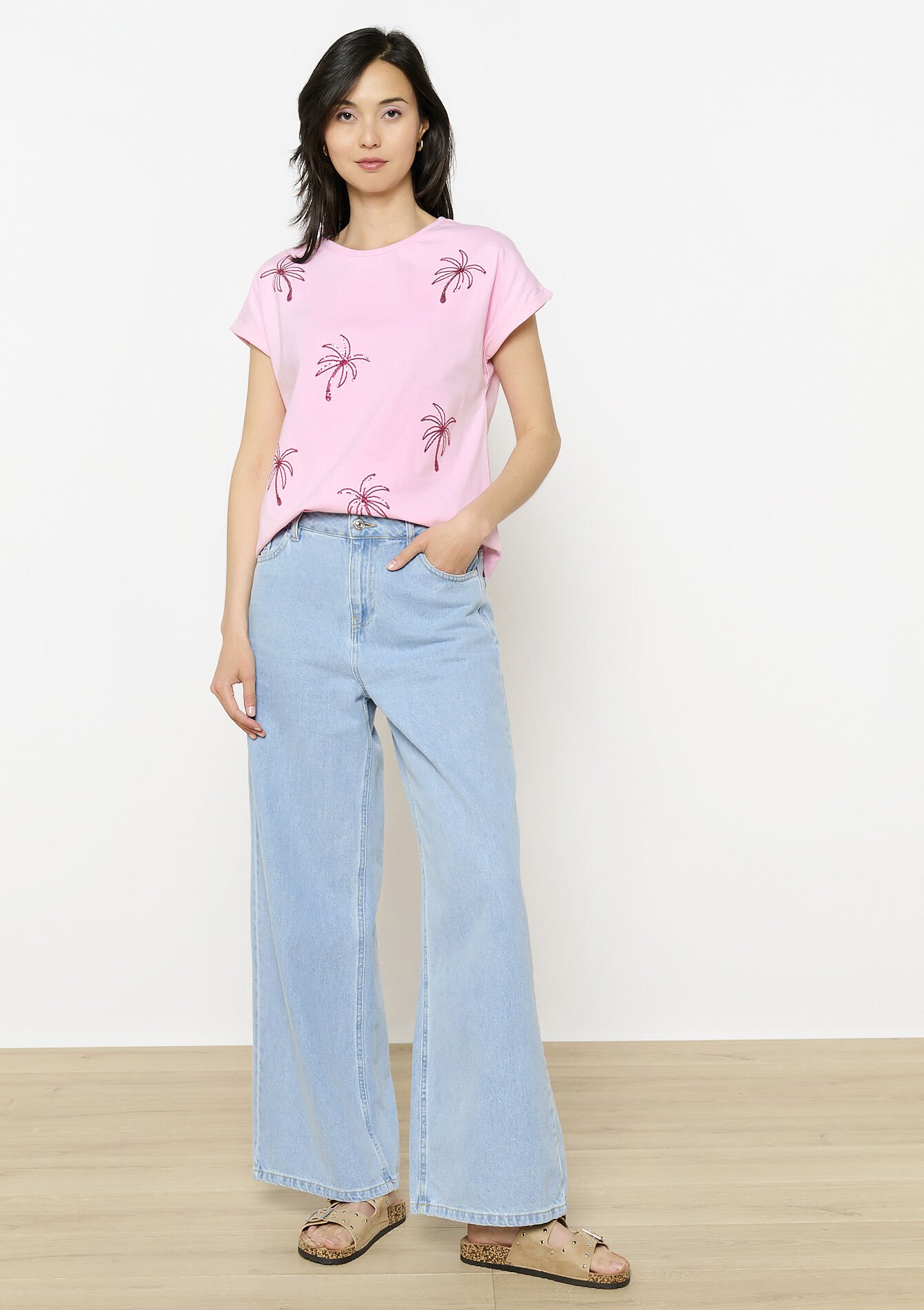 Glitter palm t-shirt, Glitter palm t-shirt - PINK BUBBLEGUM - 02301783_1477