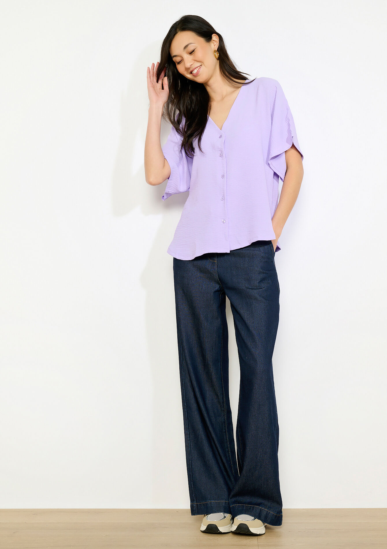 Blouse fluide à manches courtes - LILAC BRIGHT - 05703048_2578