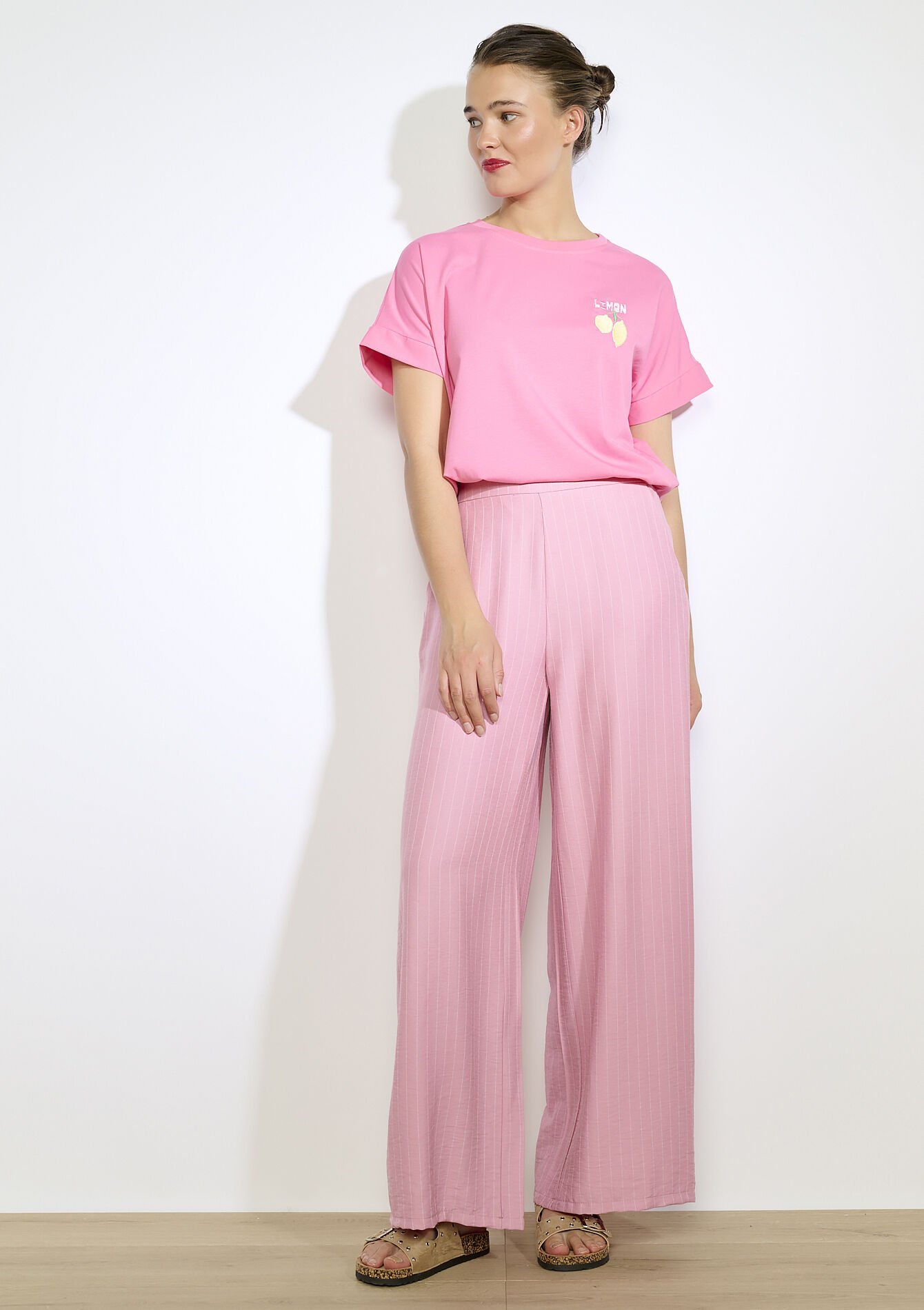 T-shirt met citroenborduursel, T-shirt met citroenborduursel - PINK BUBBLEGUM - 02301872_1477