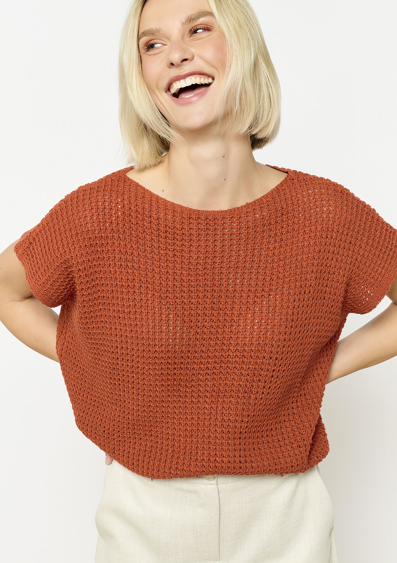 Gebreide T-shirt - TERRACOTTA - 02200504_5303