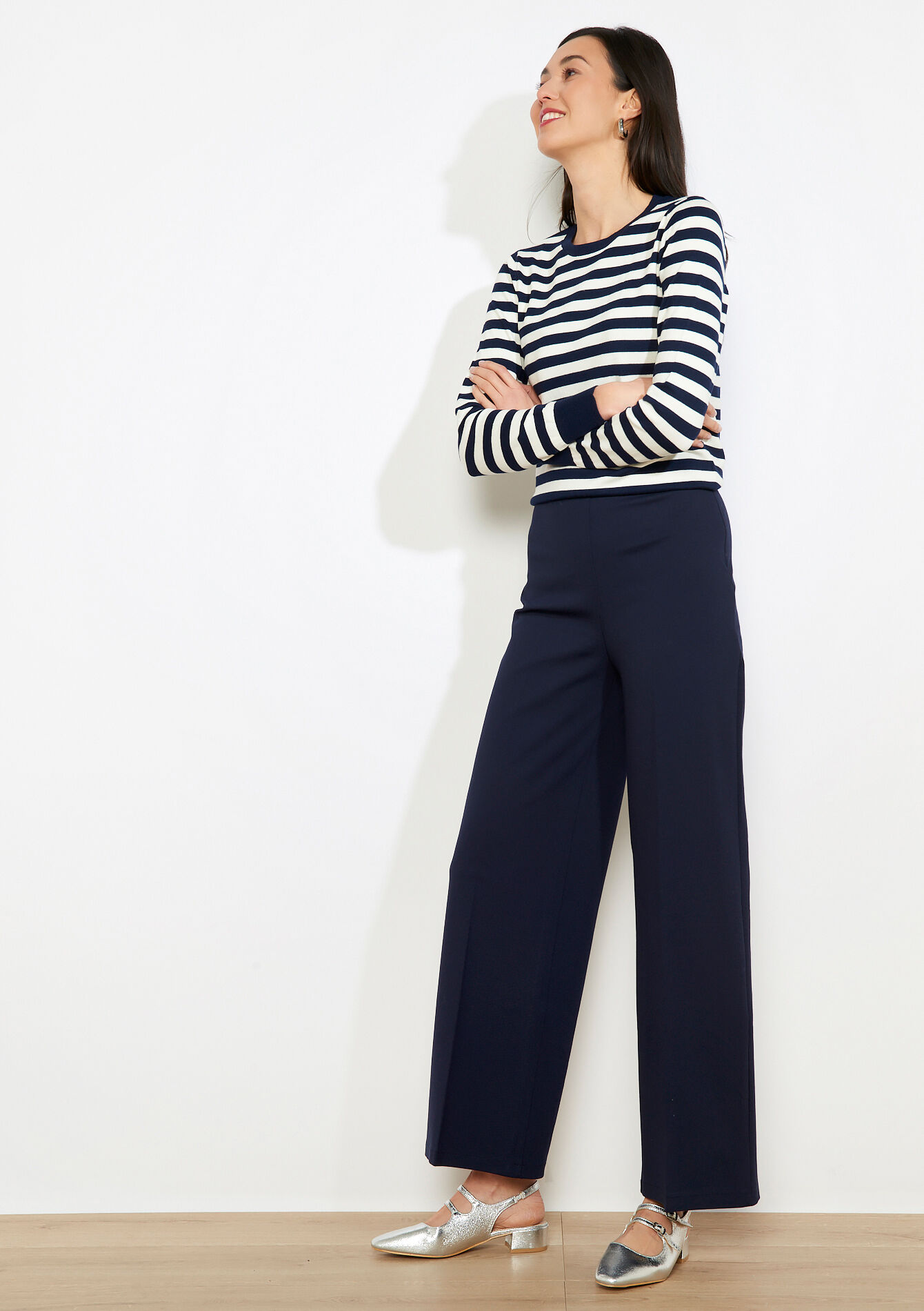 Vloeiende wide leg broek - NAVY BASIC - 06601104_2723