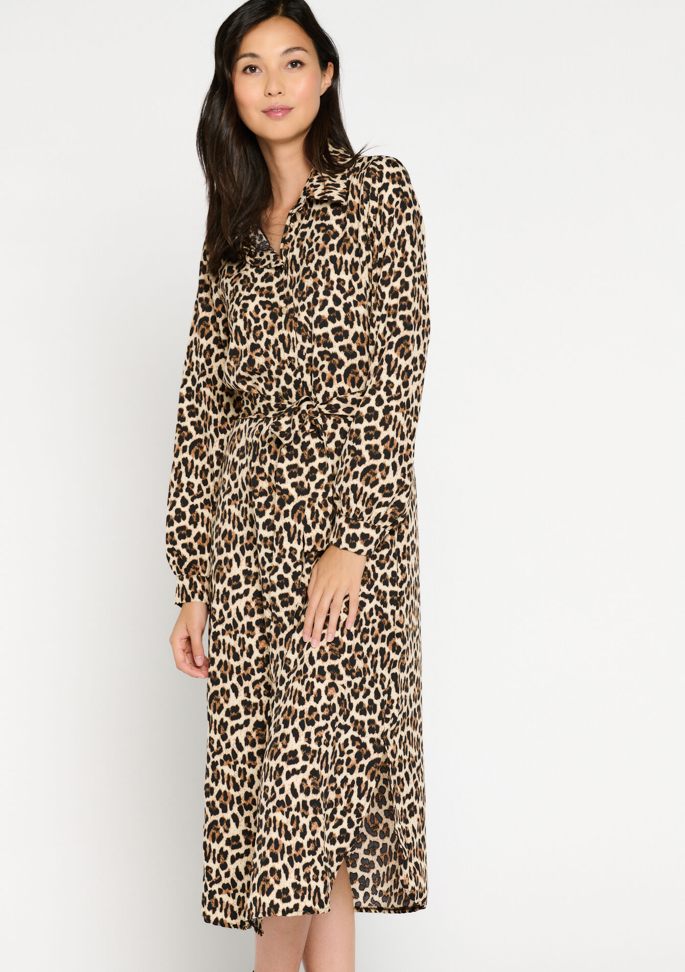Robe-chemise à imprimé léopard - BEIGE COFFEE - 08103384_2561