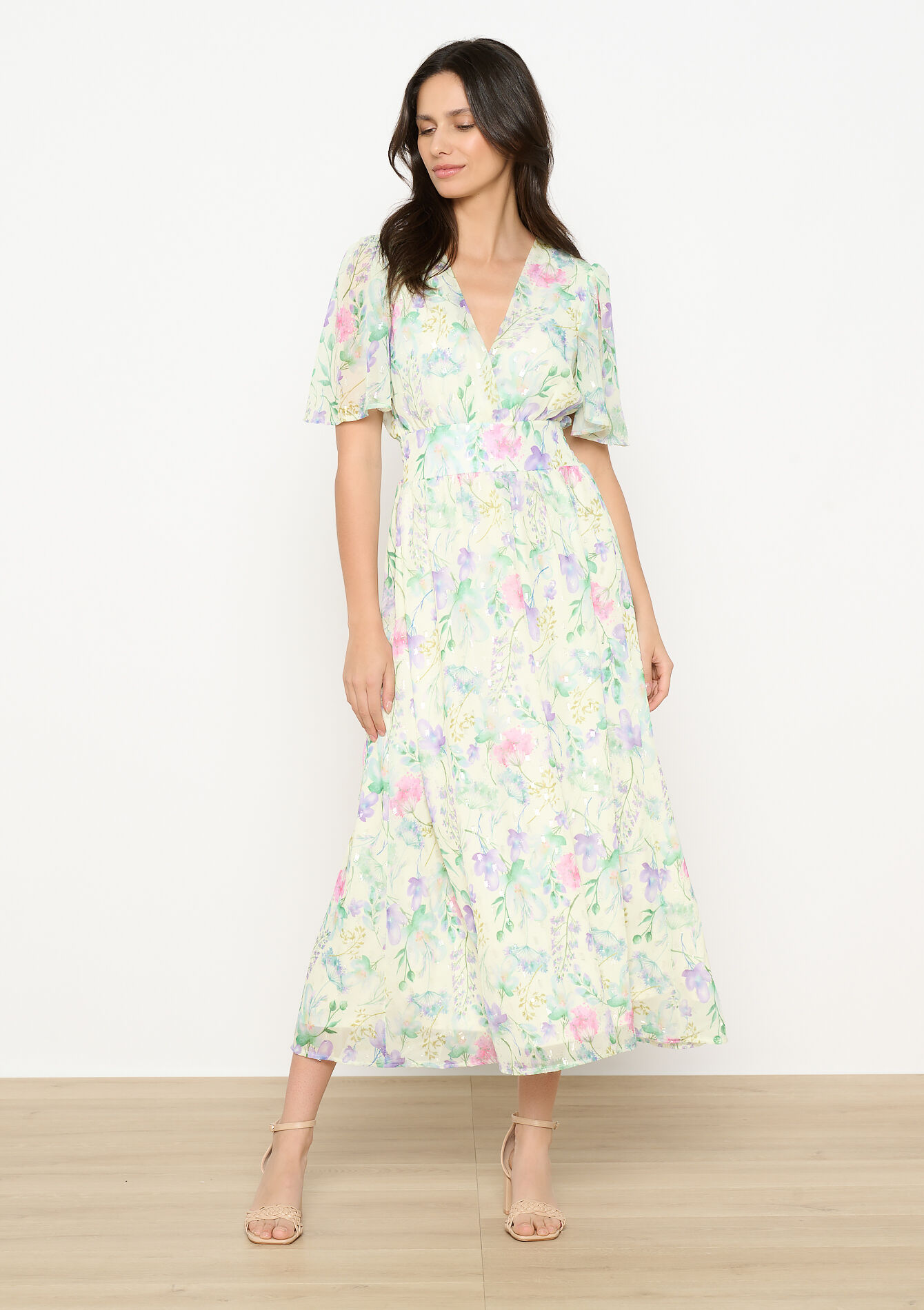 Floral print long dress - YELLOW PASTEL - 08104171