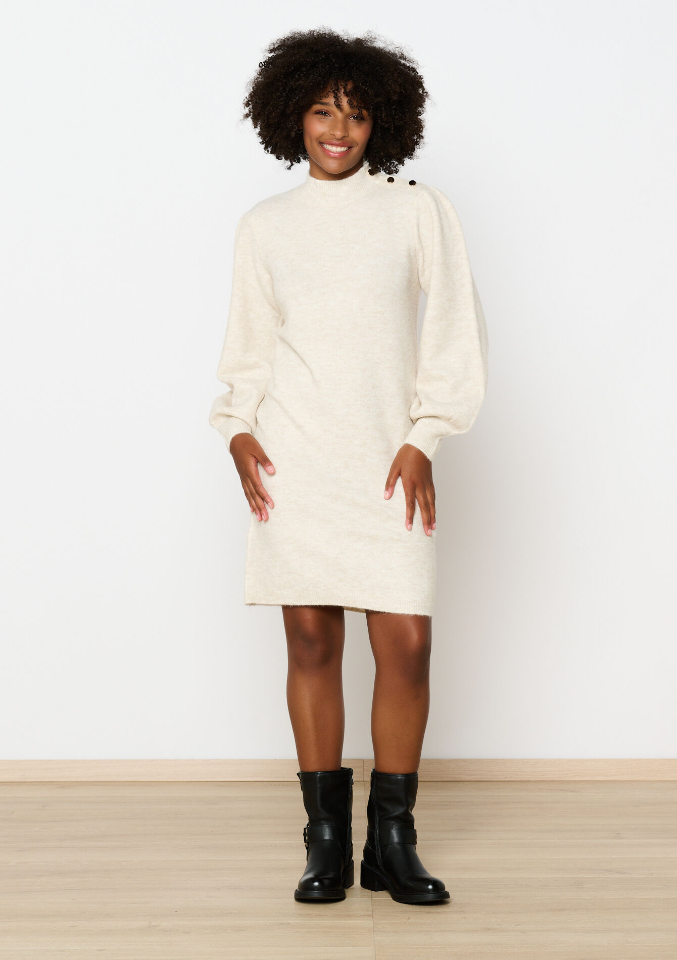 Trui-jurk met knopen, Trui-jurk met knopen - BEIGE CHINE - 08103518_4025