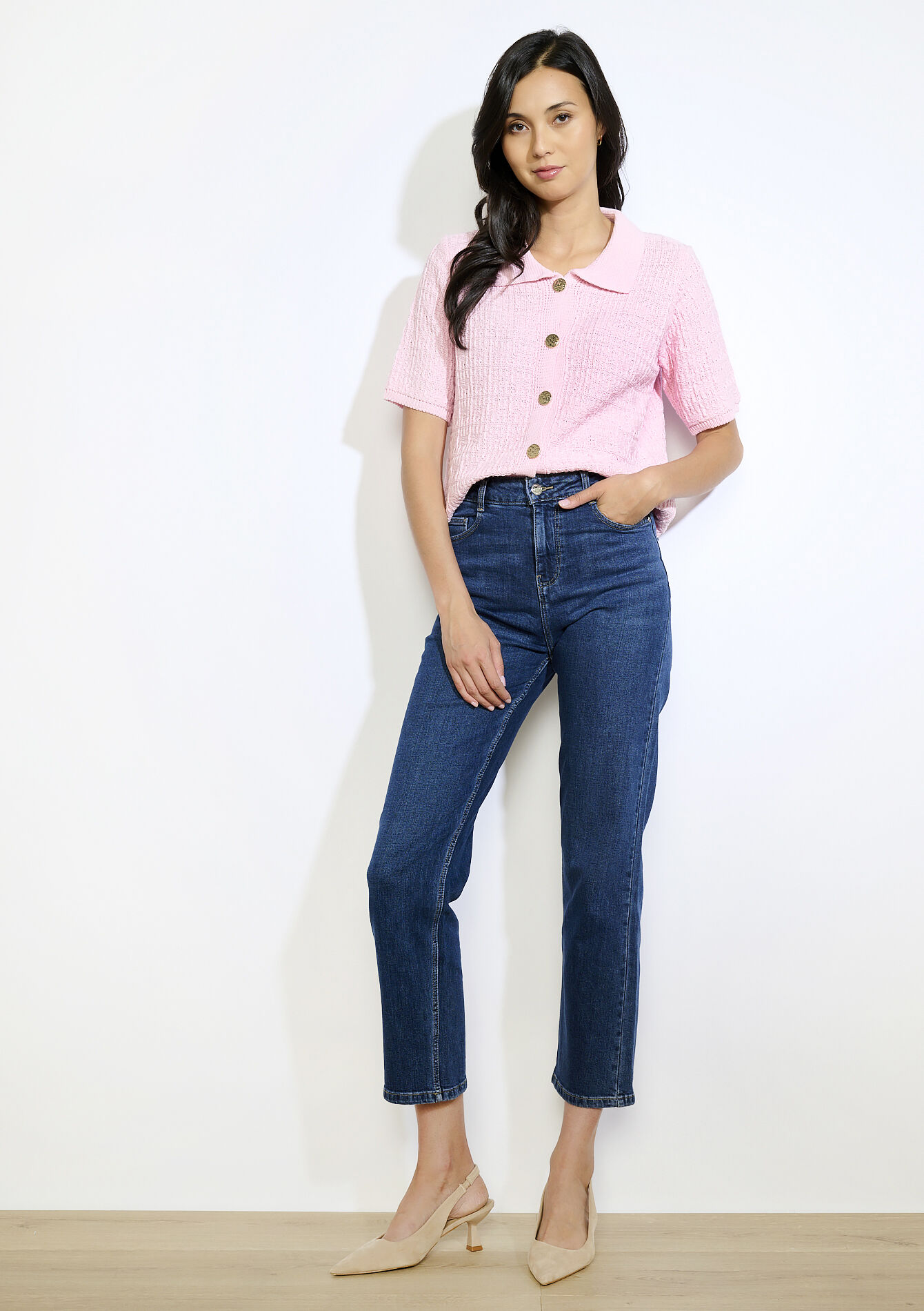 Hoge taille rechte jeans, Hoge taille rechte jeans - DARK BLUE - 22000598_0501