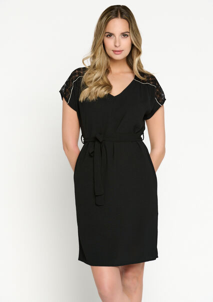 Midi dress with V-neck - BLACK - 08103285_1119
