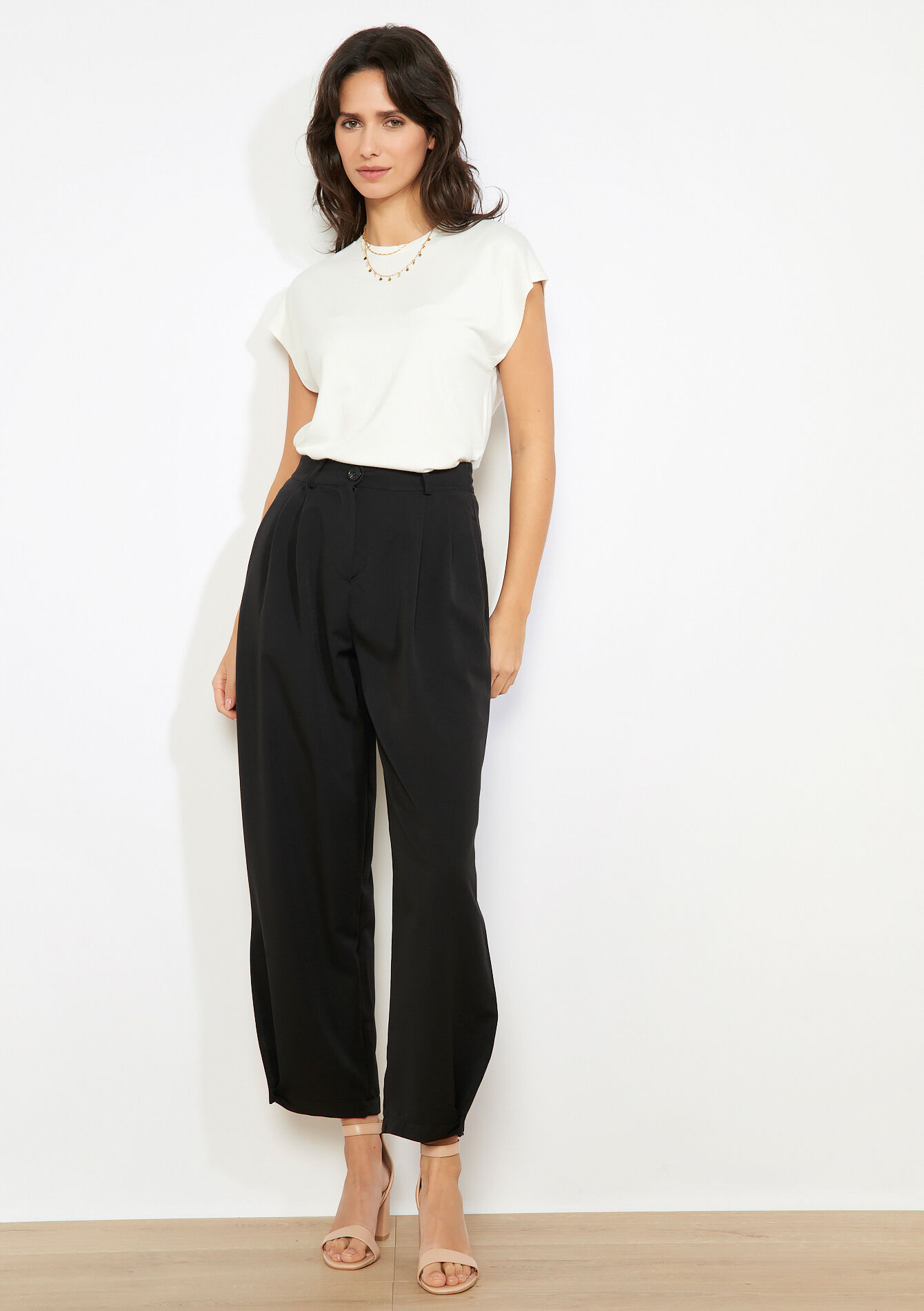 Pantalon met plooien en valling - BLACK - 06100791_1119