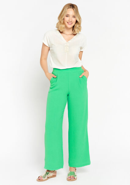 Trousers with wide legs - APPLE GREEN - 06600732_4614
