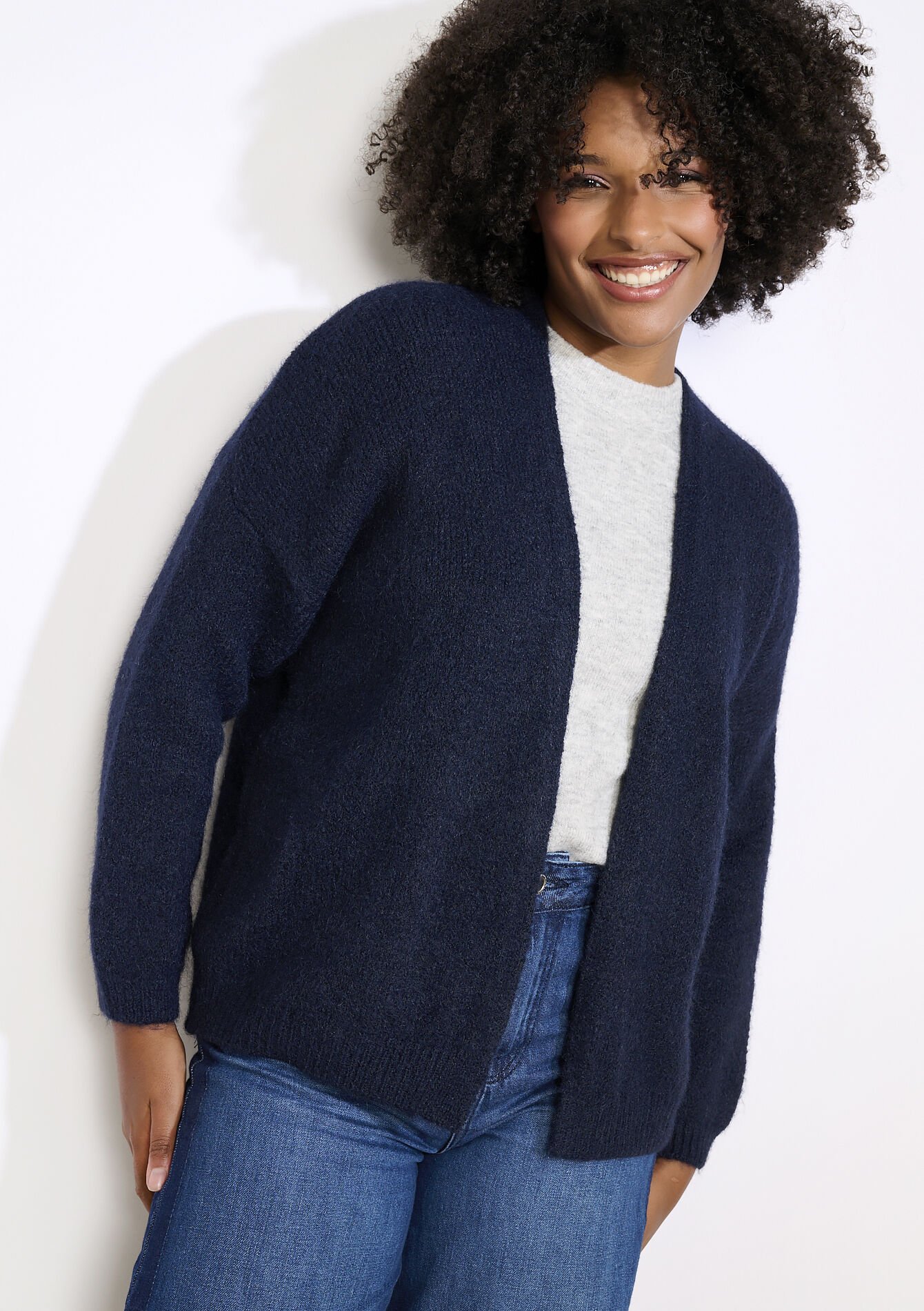 Open knit cardigan, , back