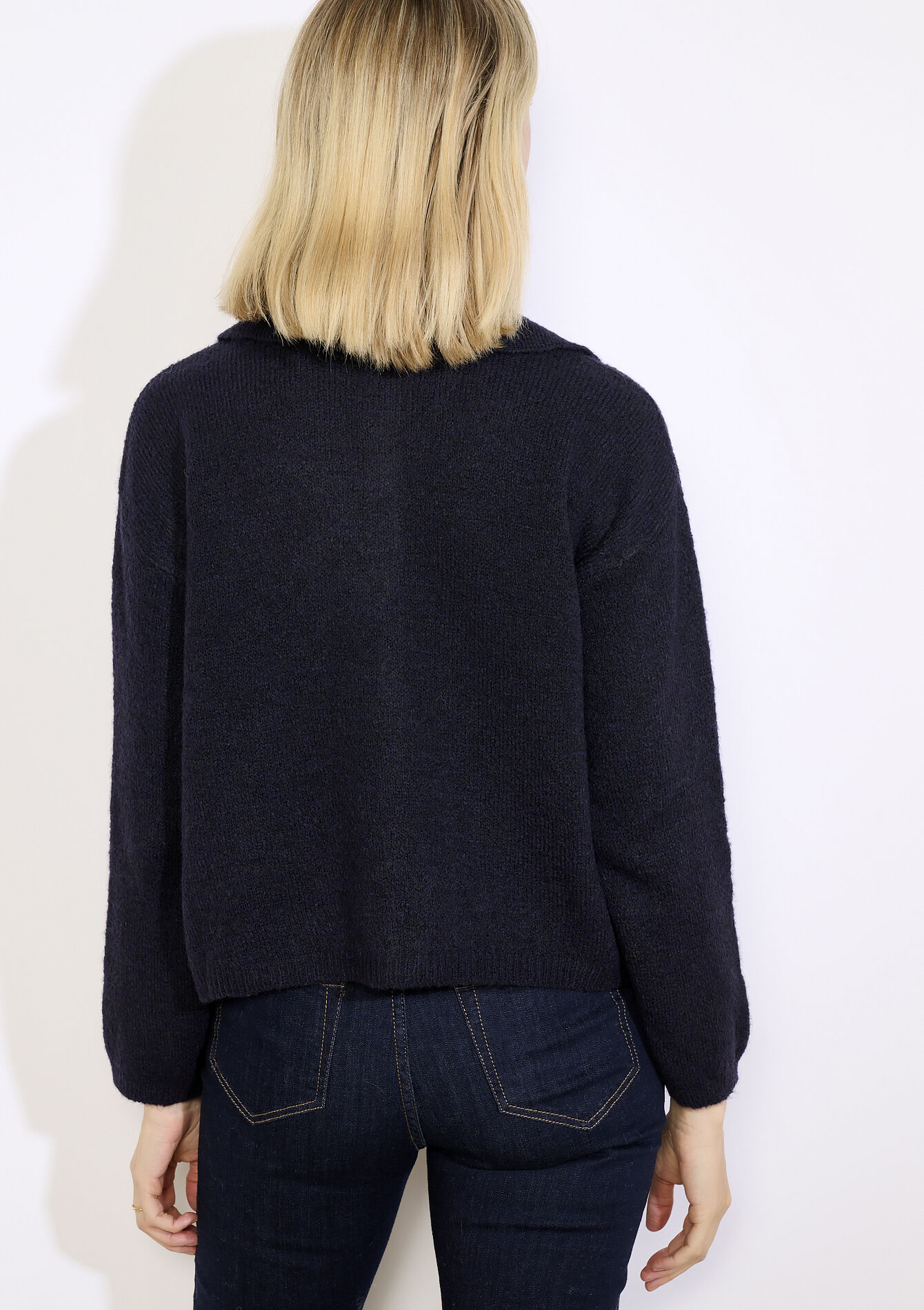 Polo collar knit cardigan, Polo collar knit cardigan - NAVY BASIC - 04101403_2723