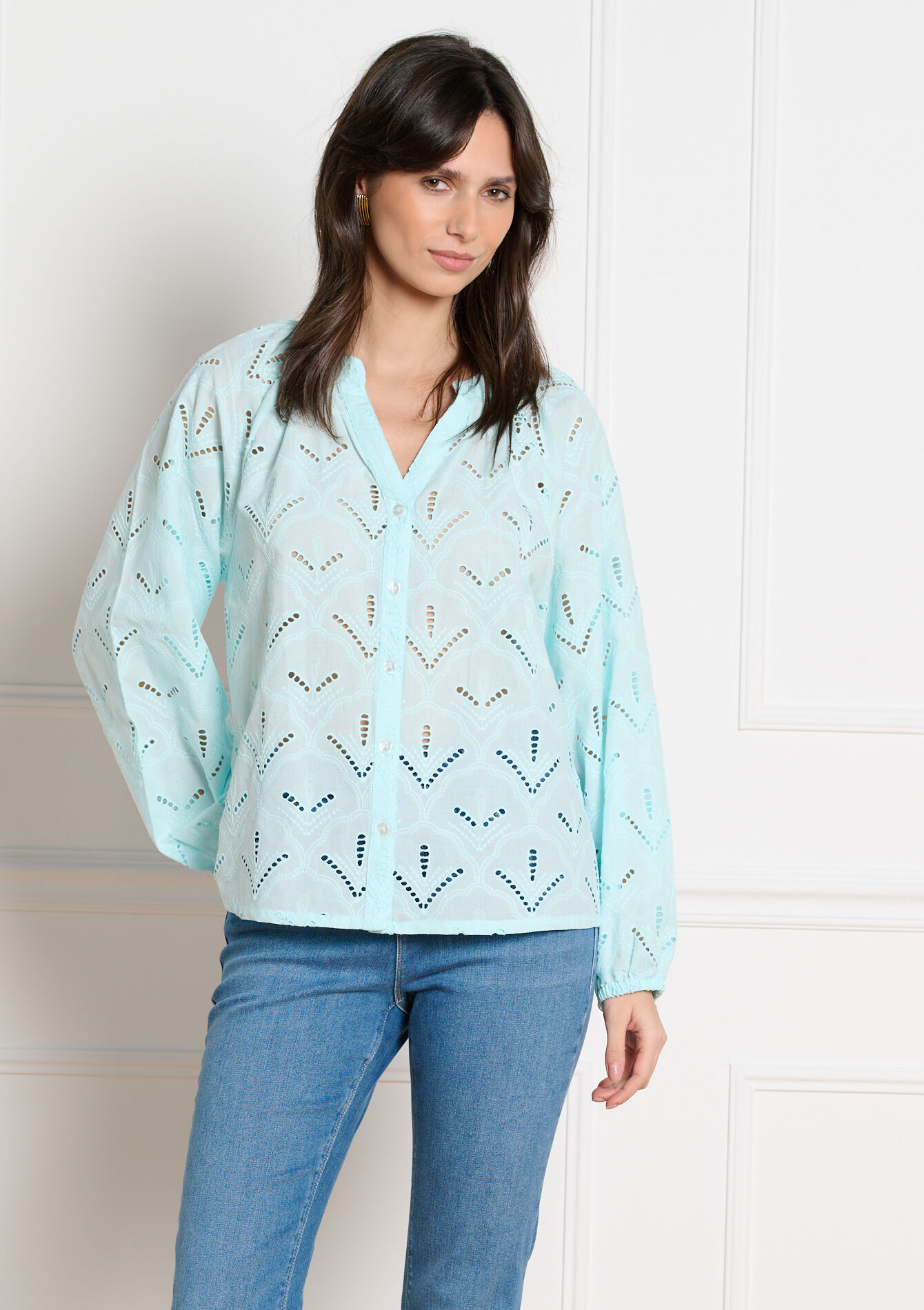 Luchtige blouse met ajourdetails - BLUE PASTEL - 05702959_3003