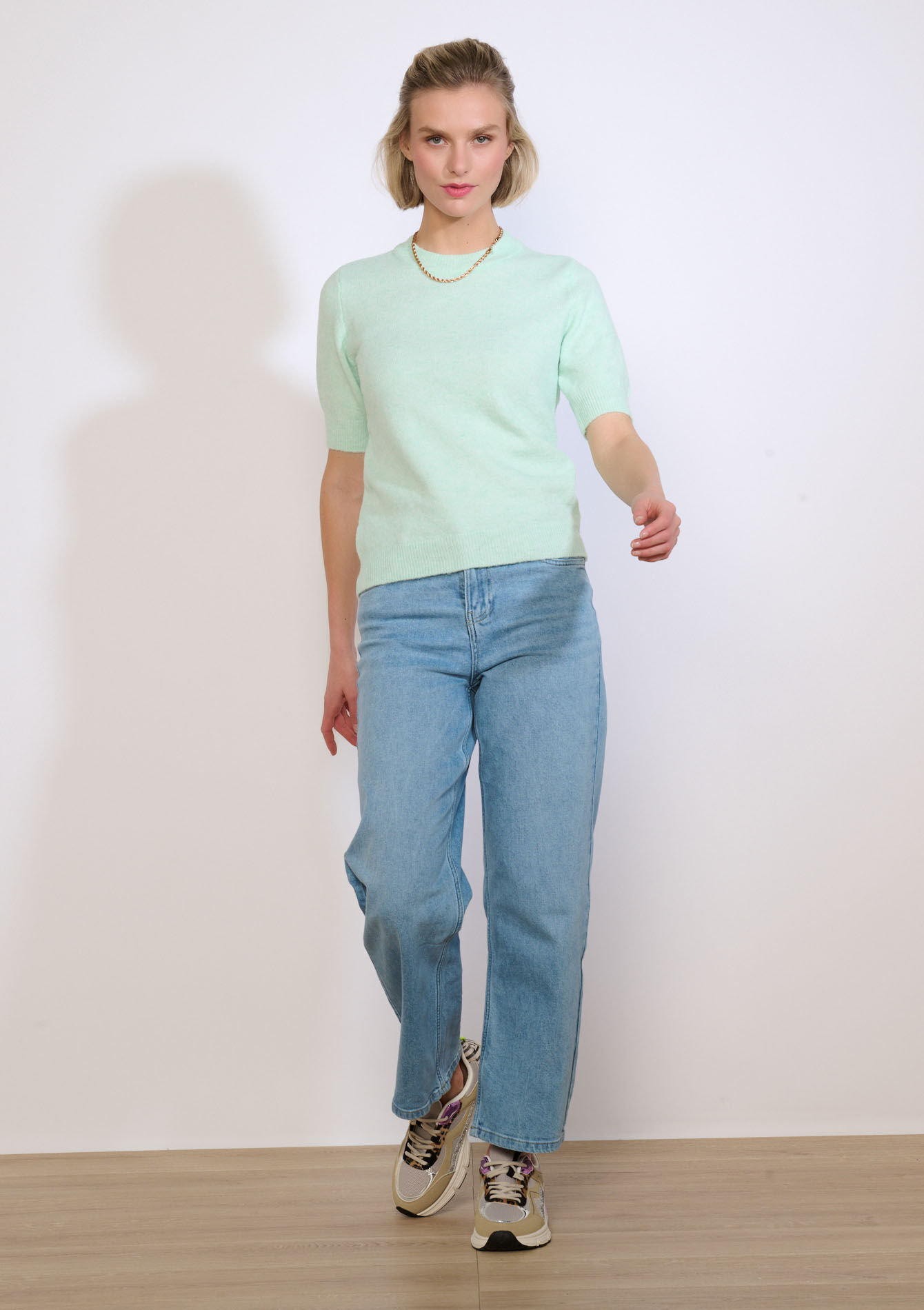 Zachte trui met korte mouwen - MINT GREEN - 04007031_1723